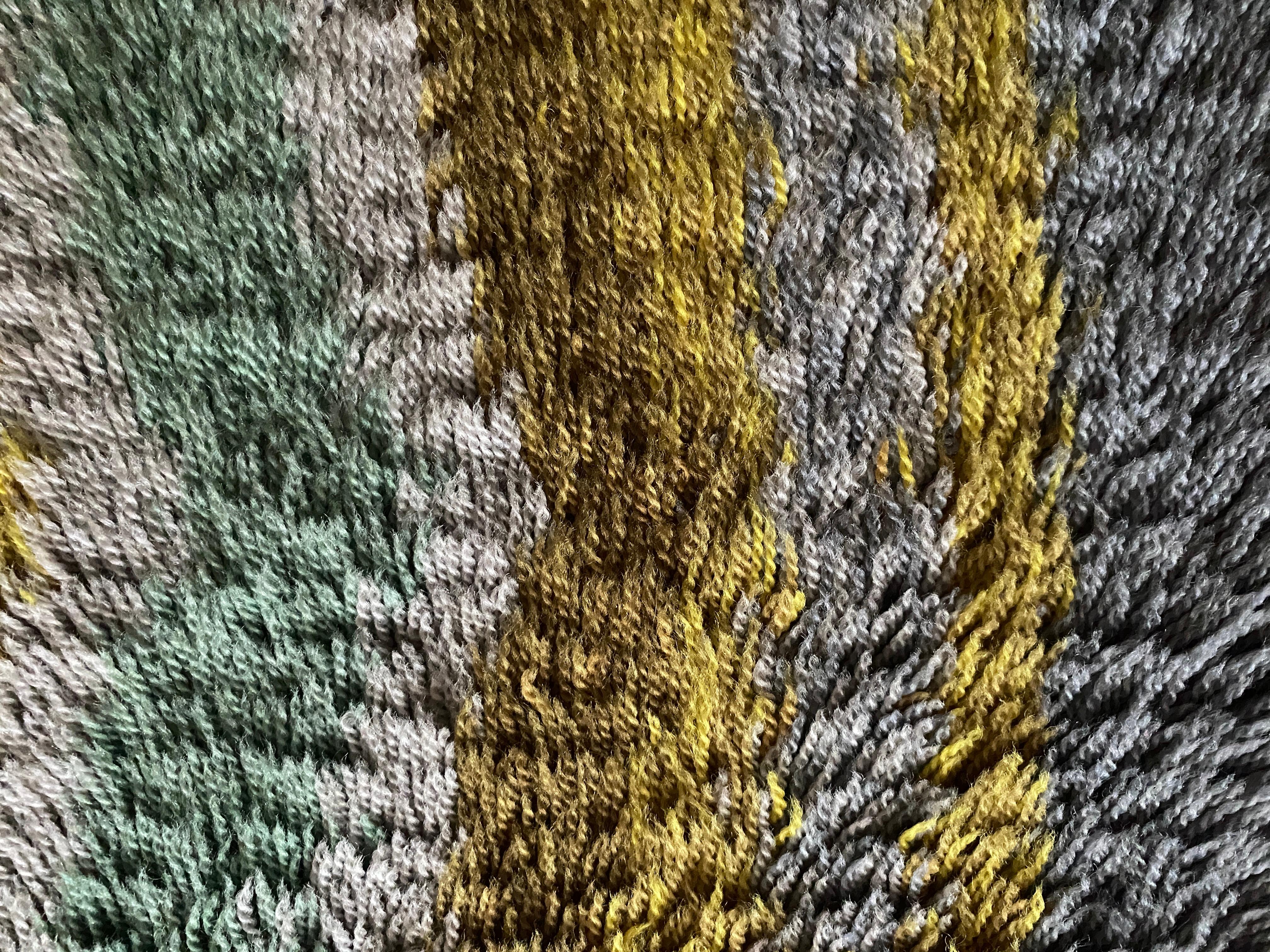 Mid-century Modern High Pile, Yellow, Aquamarine & Grey Rya Rug, Sweden, 1960s For Sale 8