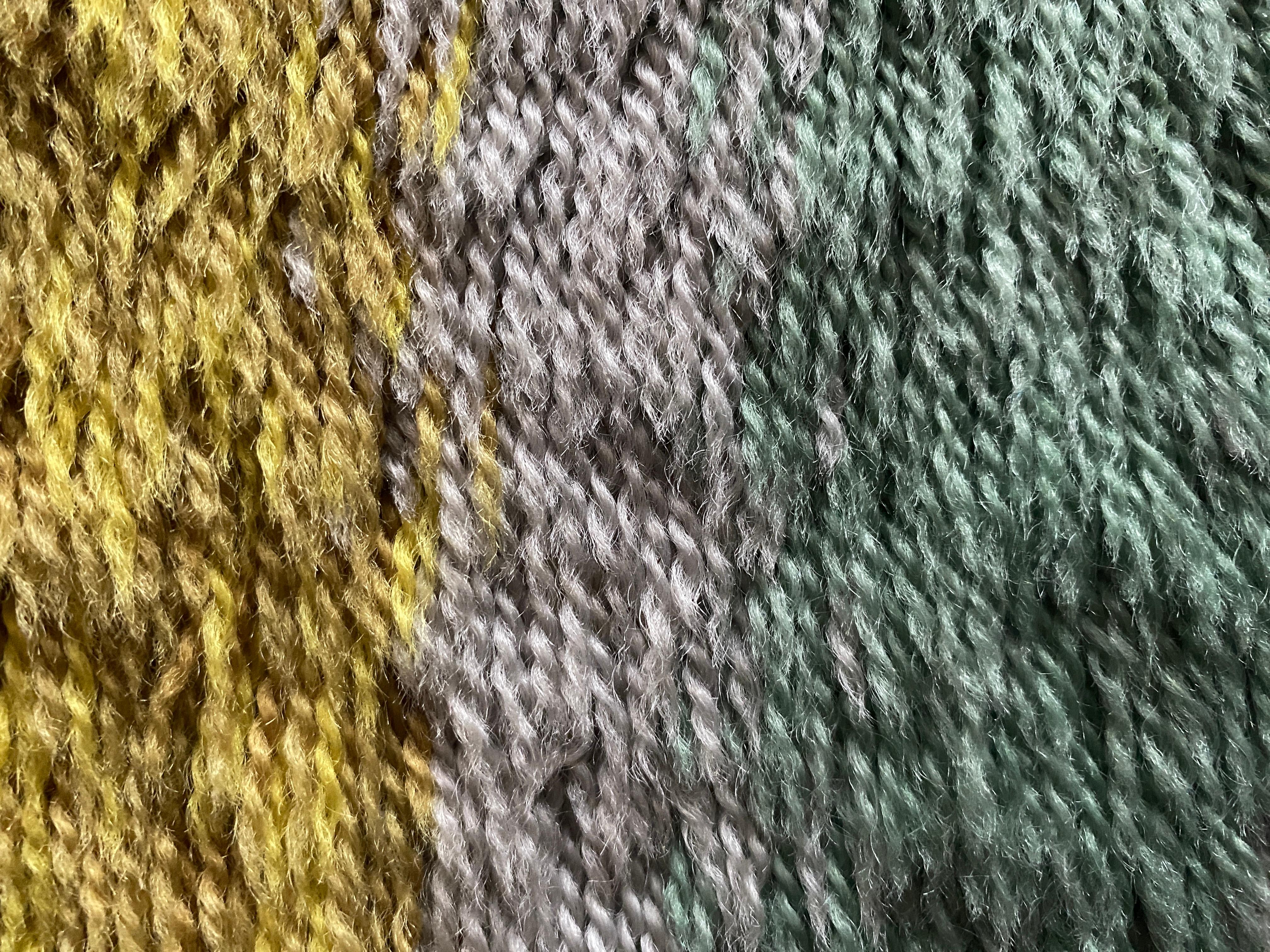 Swedish Mid-century Modern High Pile, Yellow, Aquamarine & Grey Rya Rug, Sweden, 1960s For Sale