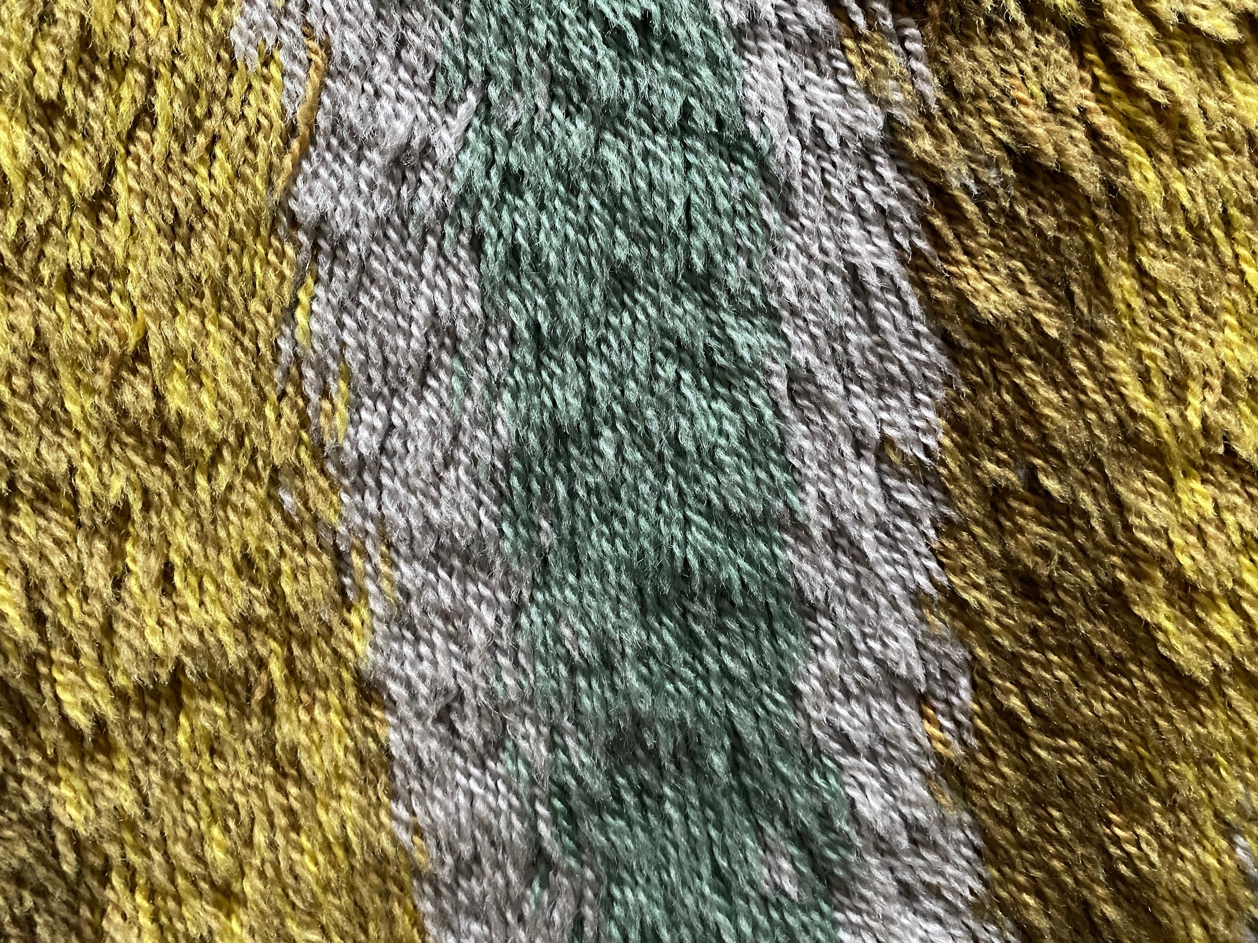 Wool Mid-century Modern High Pile, Yellow, Aquamarine & Grey Rya Rug, Sweden, 1960s For Sale