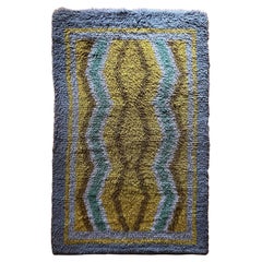 Mid-century Modern High Pile, Yellow, Aquamarine & Grey Rya Rug, Sweden, 1960s