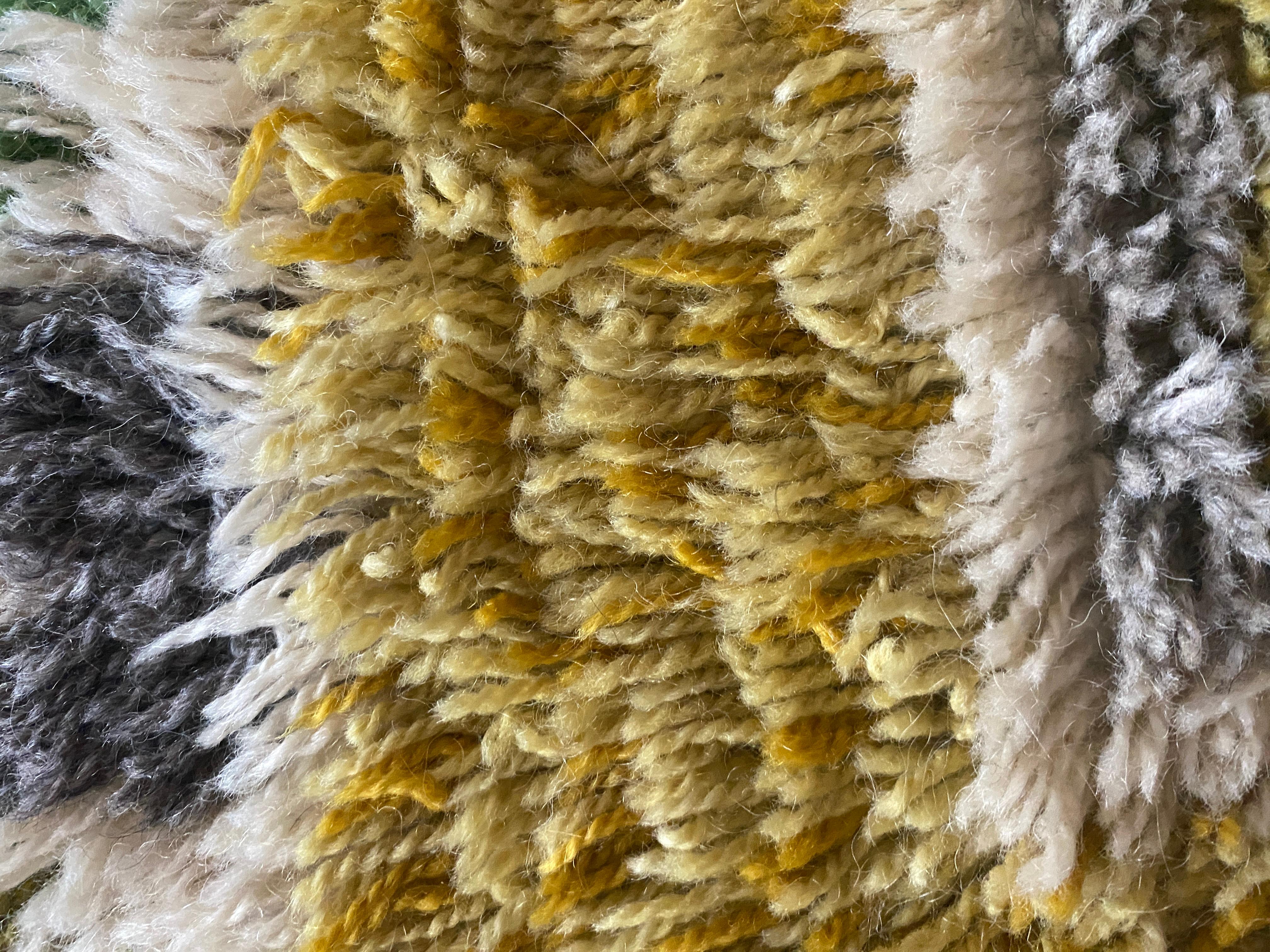 Mid-century Modern High Pile, Yellow, White, Green & Grey Rya Rug, Sweden, 1960s For Sale 4