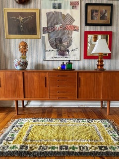 Mid-century Modern High Pile, Yellow, White, Green & Grey Rya Rug, Sweden, 1960s