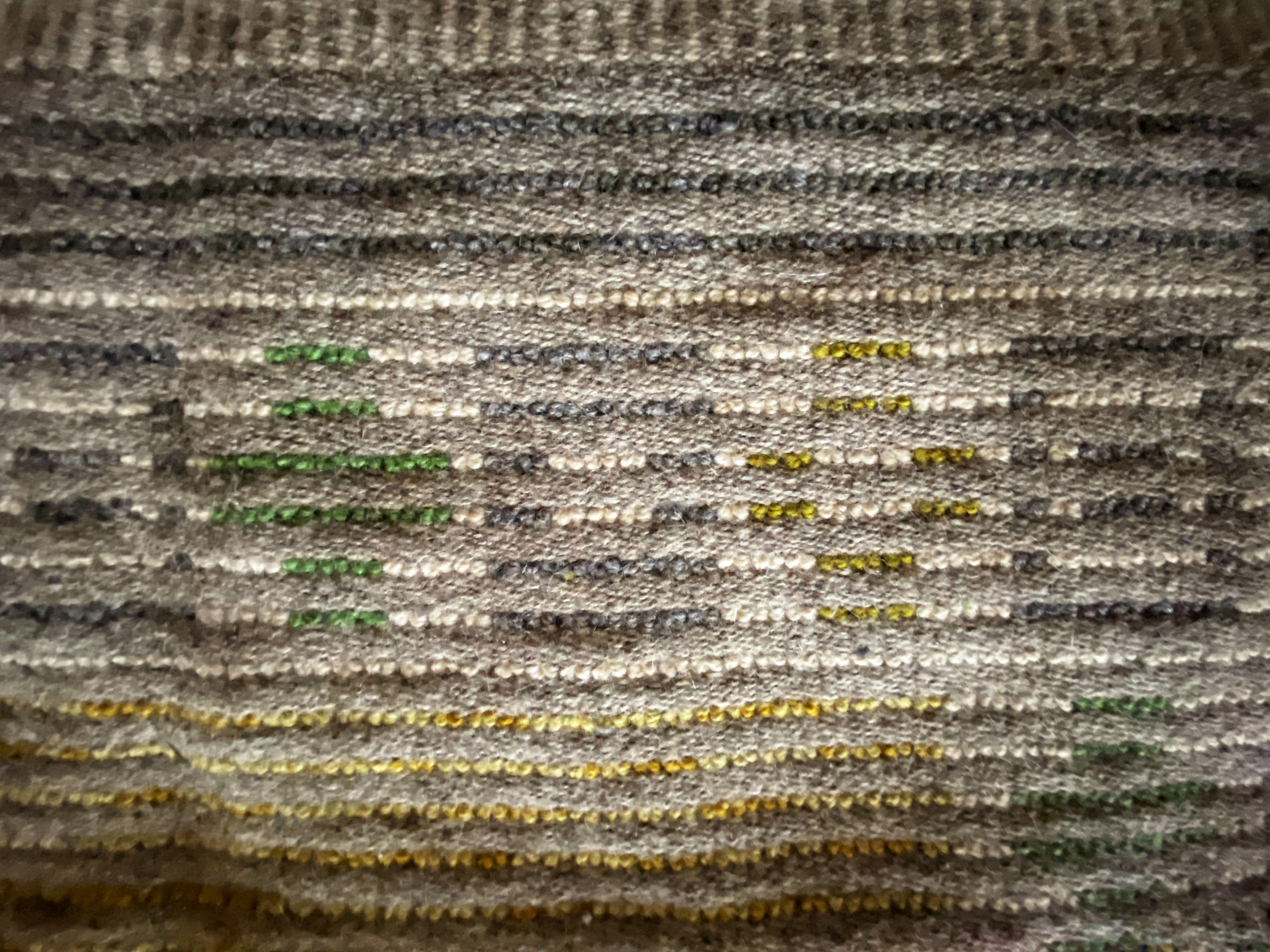 Hand-Knotted Mid-century Modern High Pile, Yellow, White, Green & Grey Rya Rug, Sweden, 1960s For Sale