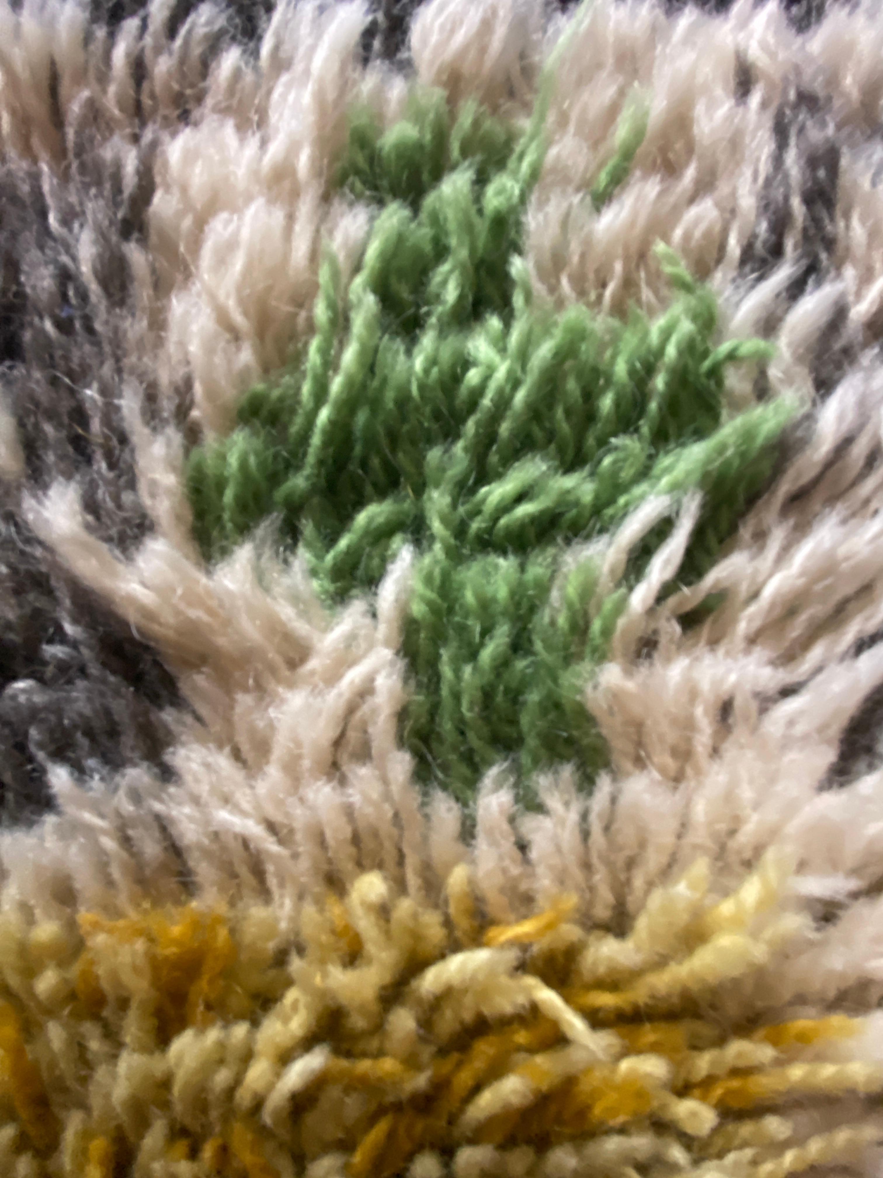 Mid-century Modern High Pile, Yellow, White, Green & Grey Rya Rug, Sweden, 1960s In Good Condition For Sale In Grythyttan, SE