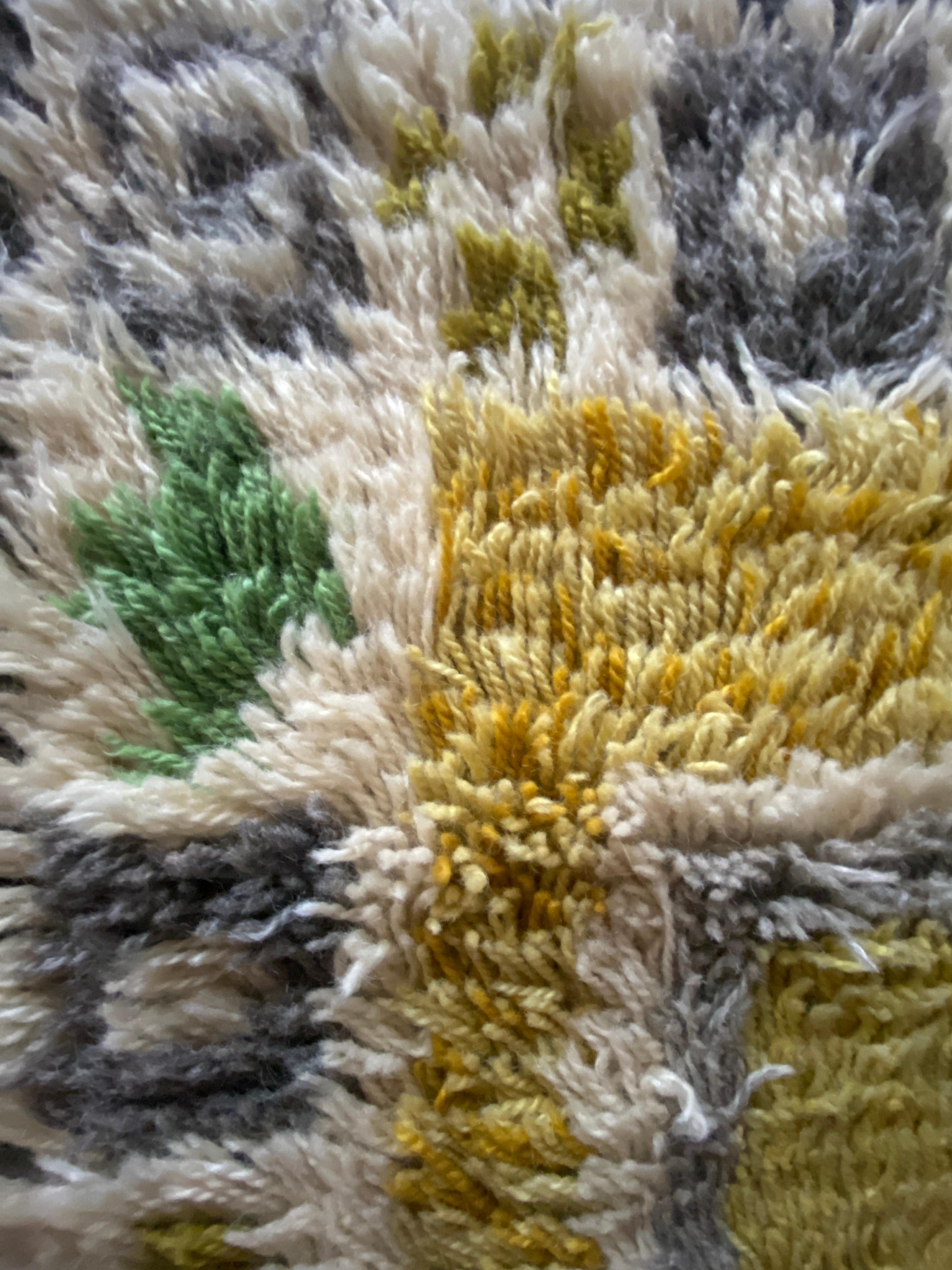 Mid-20th Century Mid-century Modern High Pile, Yellow, White, Green & Grey Rya Rug, Sweden, 1960s For Sale