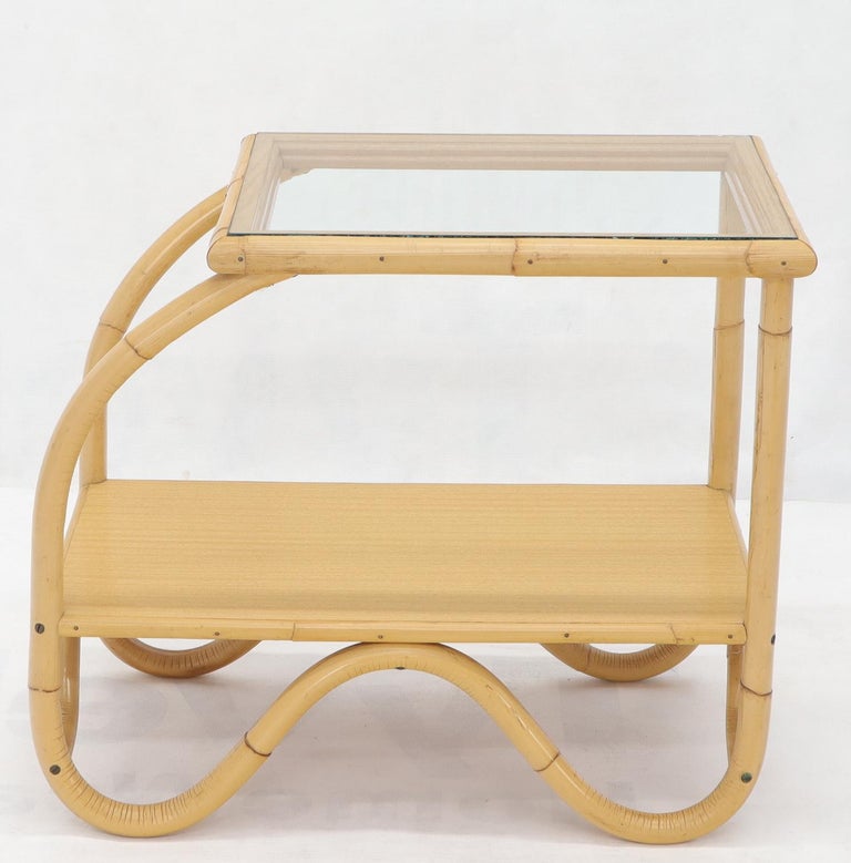 MidCentury Modern High Quality Bent Rattan Glass Top End Side Tables