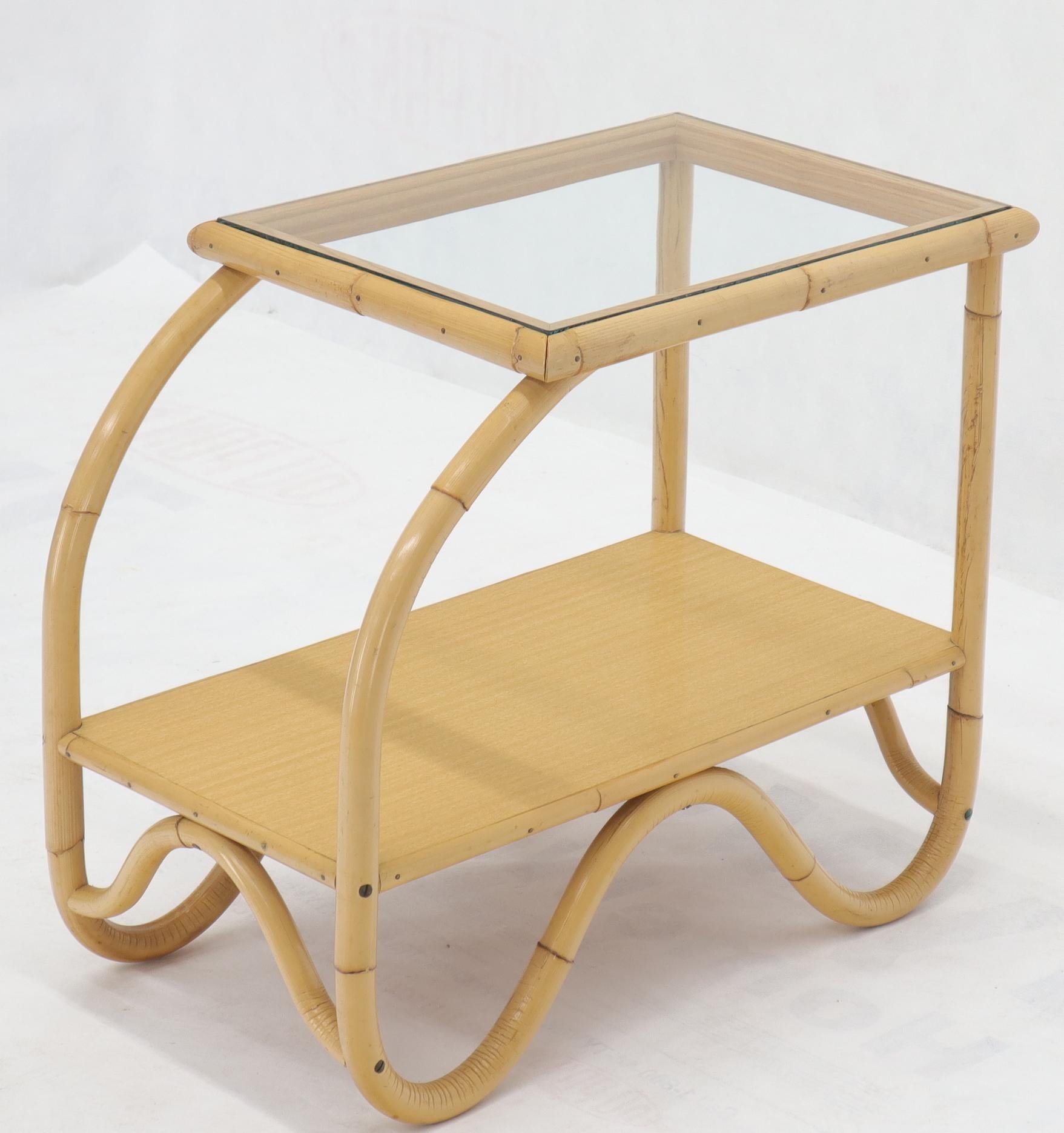 Lacquered Mid-Century Modern High Quality Bent Rattan Glass Top End Side Tables