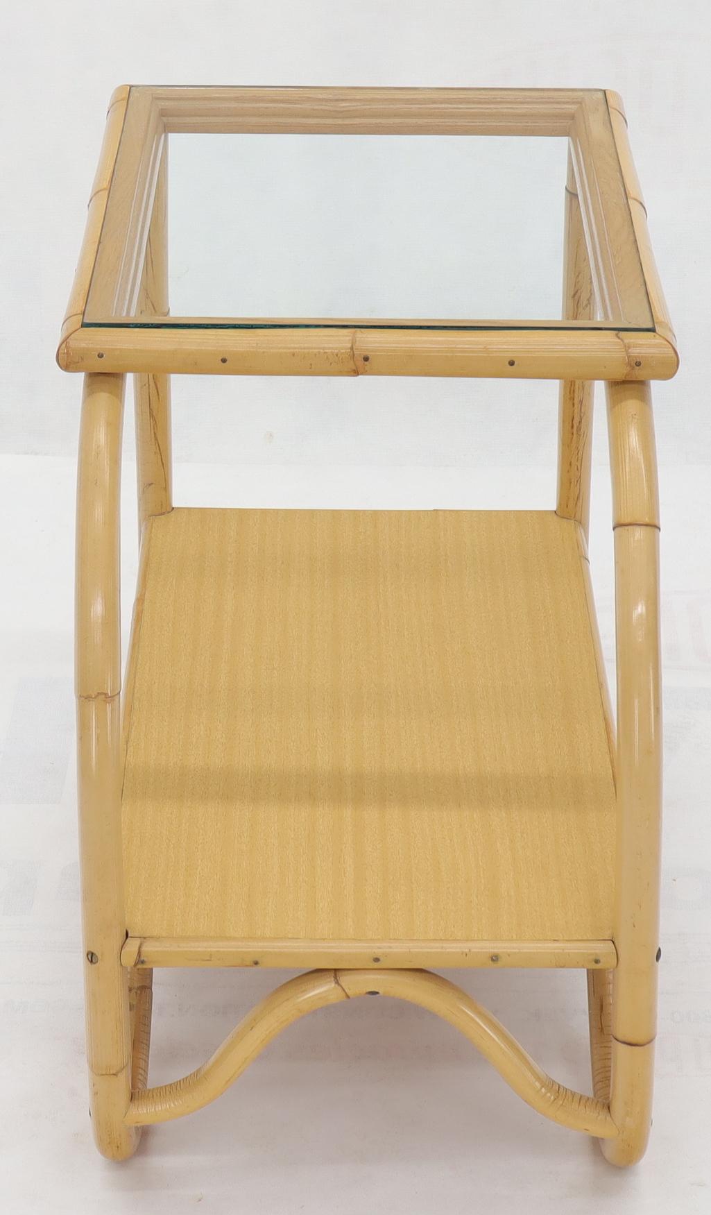 Mid-Century Modern High Quality Bent Rattan Glass Top End Side Tables In Excellent Condition In Rockaway, NJ