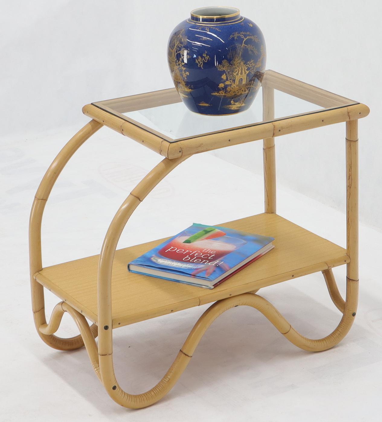 20th Century Mid-Century Modern High Quality Bent Rattan Glass Top End Side Tables