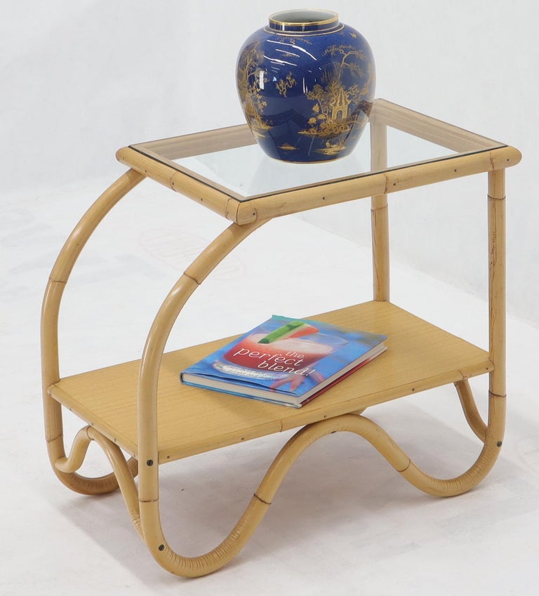 MidCentury Modern High Quality Bent Rattan Glass Top End Side Tables