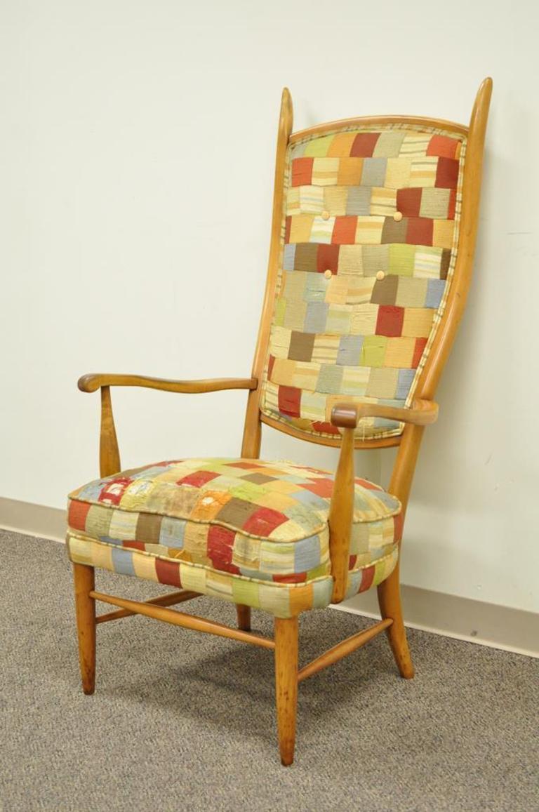 Mid-Century Modern High Tall Back Maple Armchair Attributed to Edward Wormley For Sale 1