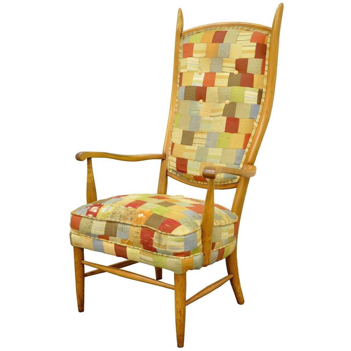 Mid-Century Modern High Tall Back Maple Armchair Attributed to Edward Wormley For Sale