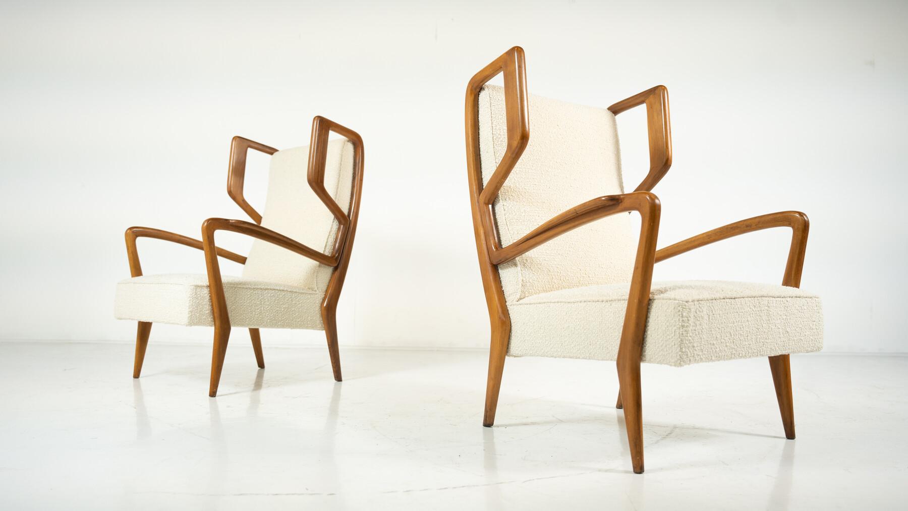 Italian Mid-Century Modern Highback Amrchairs by Orlando Orlandi, Italy, 1950s For Sale