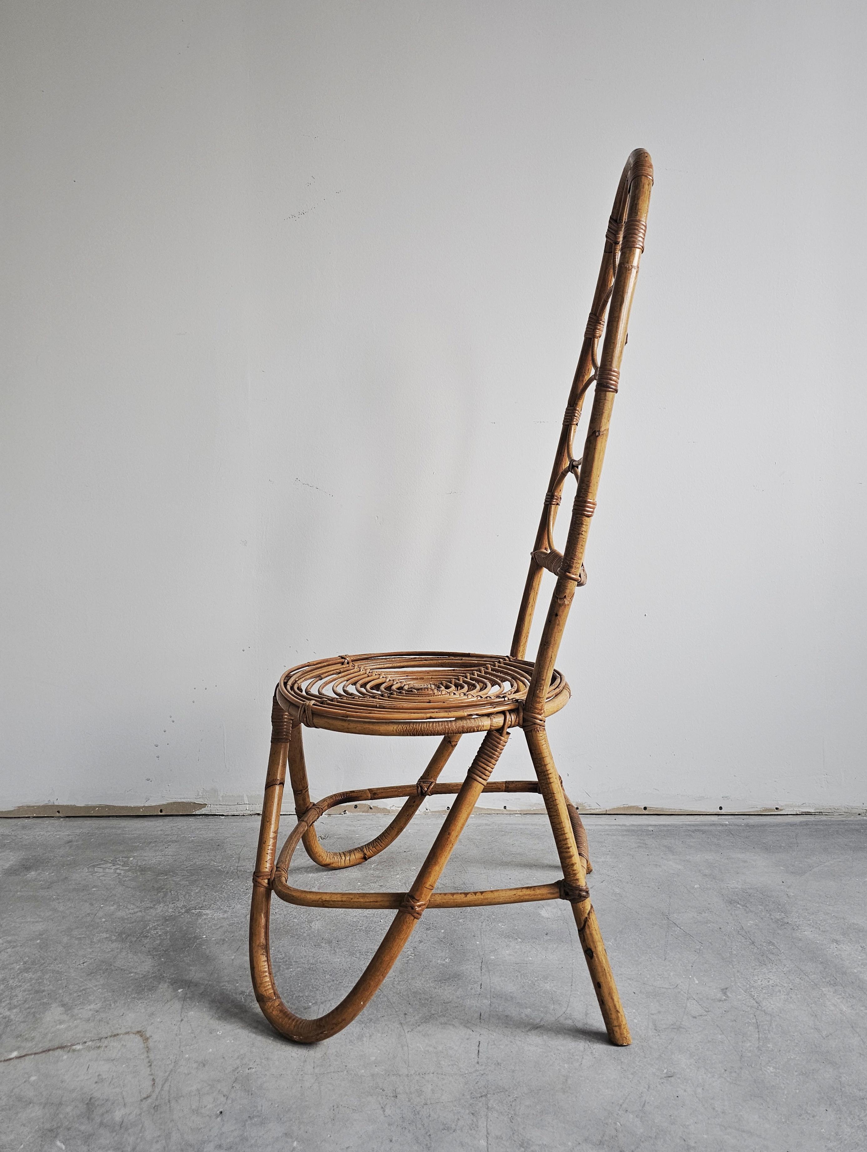 italien Chaise d'appoint moderne du milieu du siècle dernier en bambou attribuée à Bonacina, Italie, années 1960 en vente