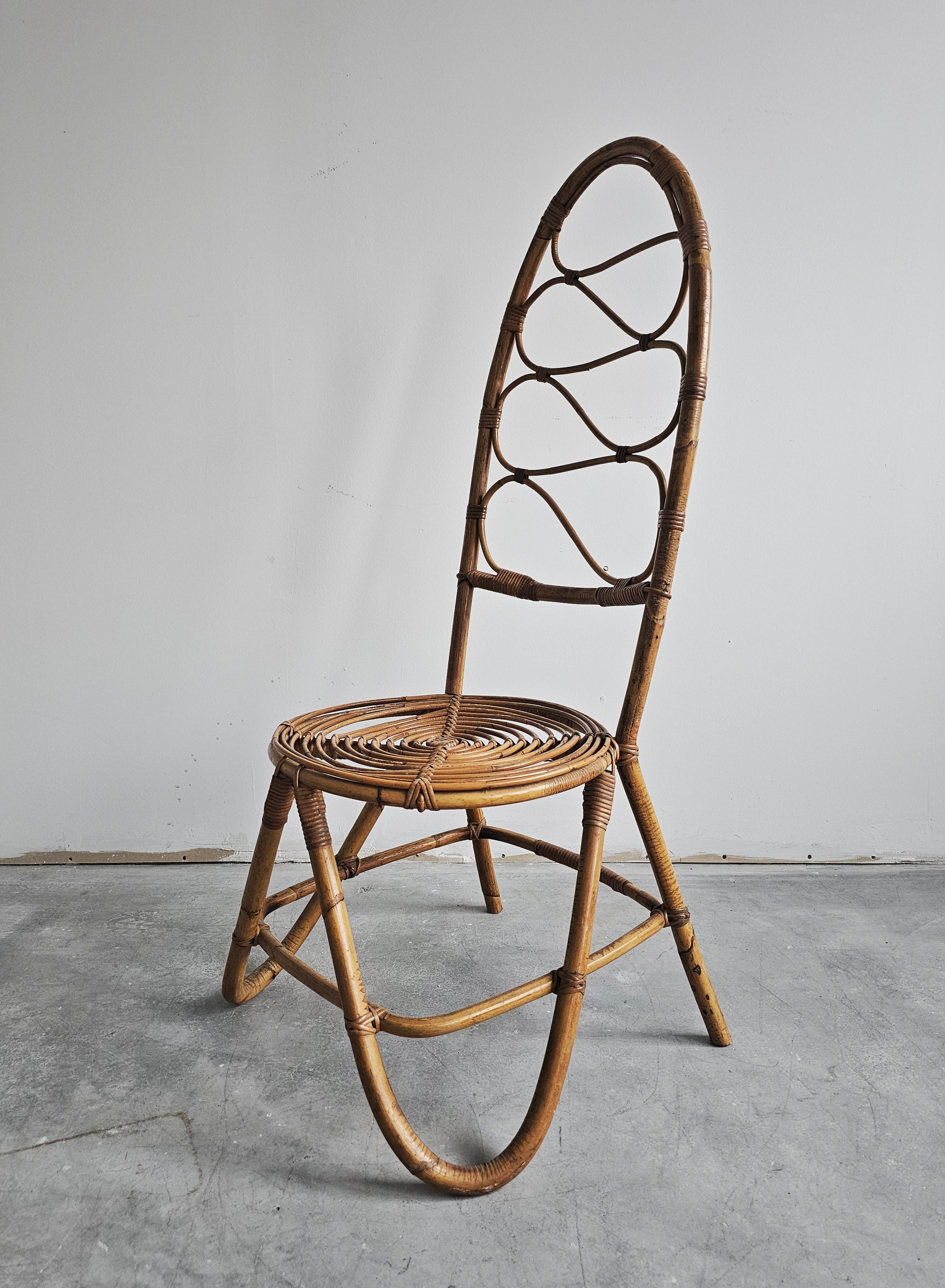 Mid Century Modern Highback Bamboo Side Chair attr. to Bonacina, Italy 1960s