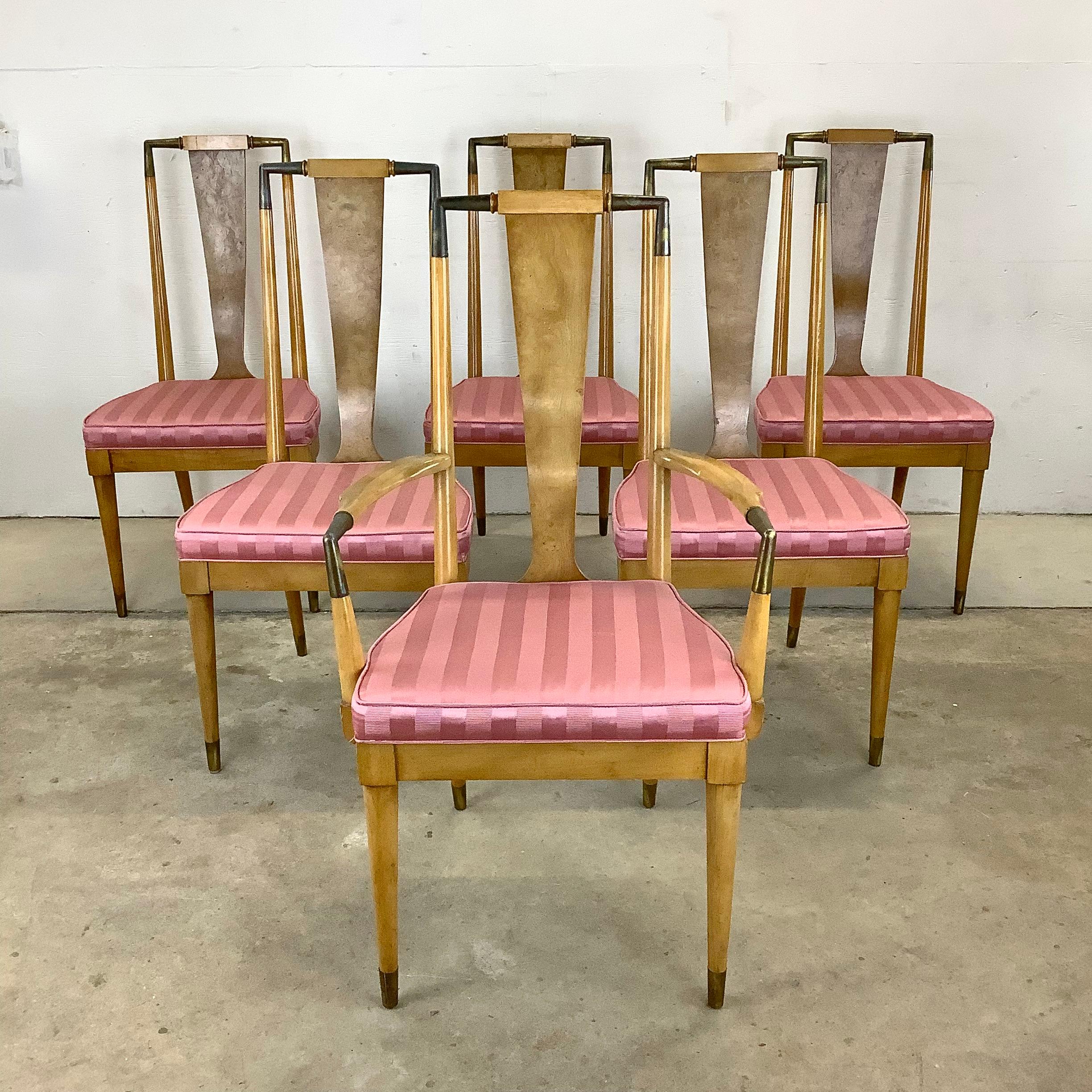 Wood Mid-Century Modern Highback Burl Dining Chairs by J.L. Metz- Set of Six
