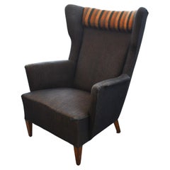 Mid-Century Modern Highback Lounge Chair in Grey Wool, ca. 1950 Denmark