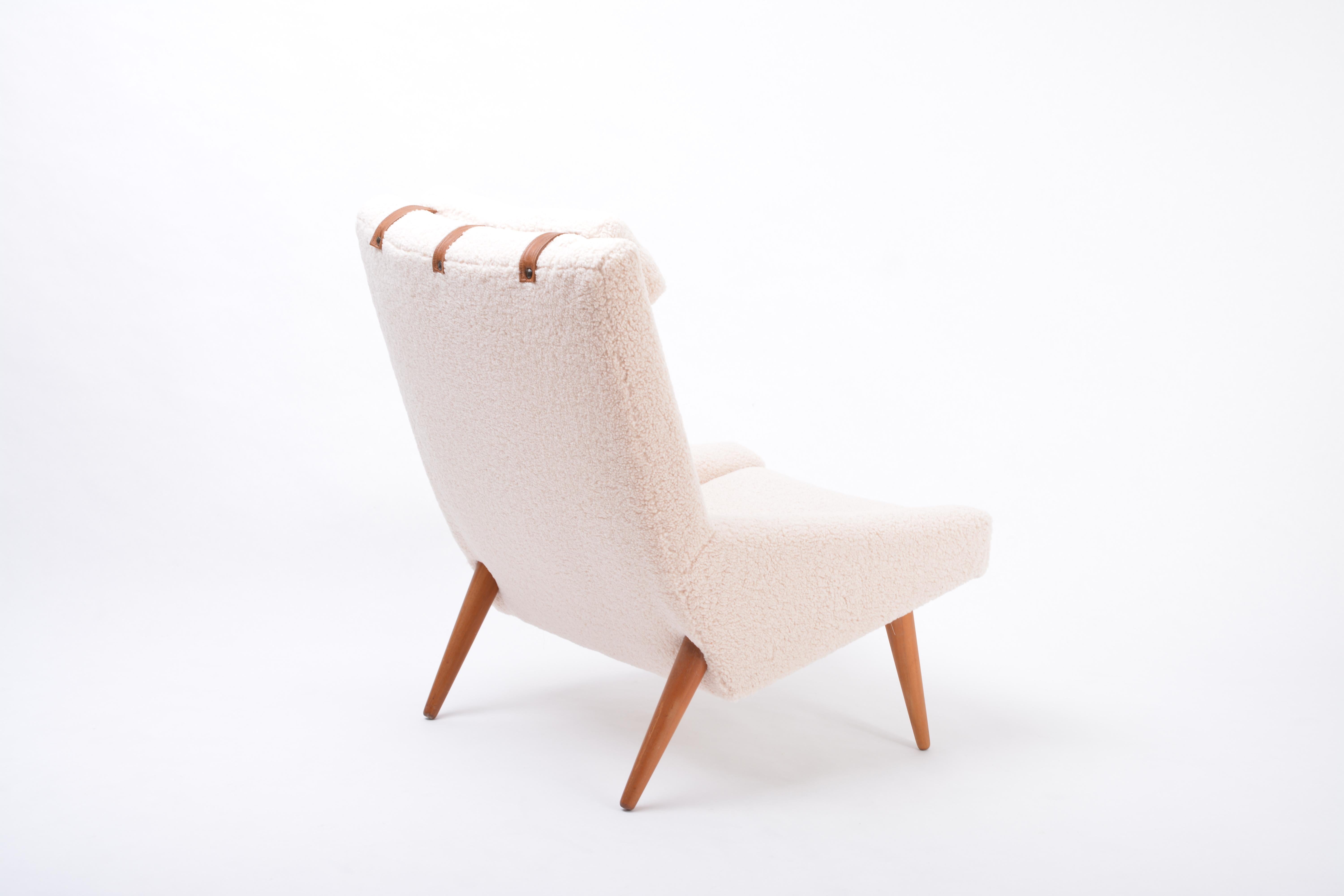 Teak Mid-Century Modern Highback Lounge Chair in Teddy Fur by Illum Wikkelsø