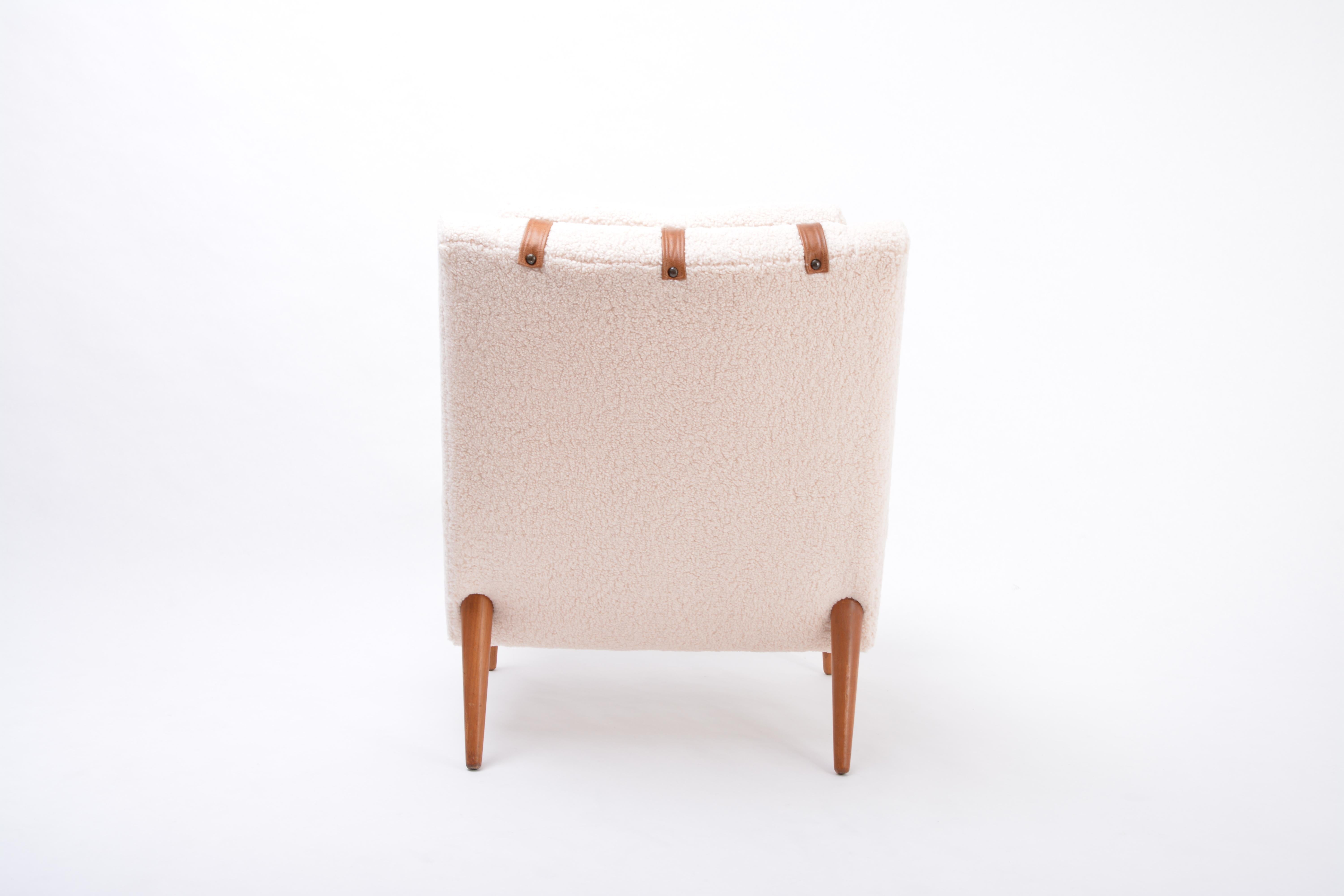 Mid-Century Modern Highback Lounge Chair in Teddy Fur by Illum Wikkelsø 1