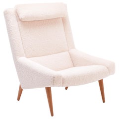 Mid-Century Modern Highback Lounge Chair in Teddy Fur by Illum Wikkelsø