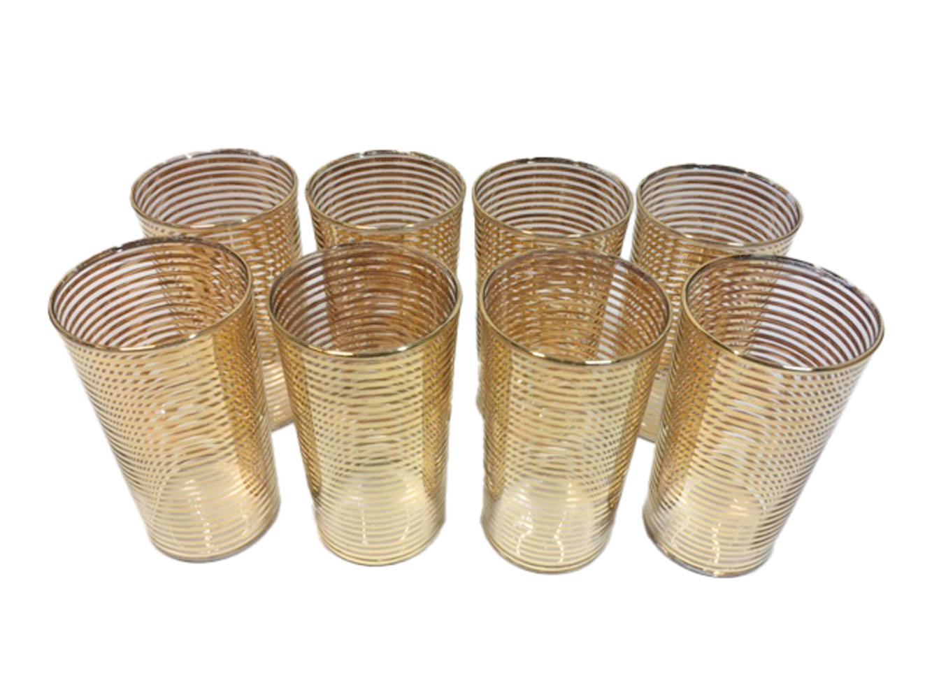 Art Deco Mid-Century Modern Highball Glasses with Gold Band Decoration