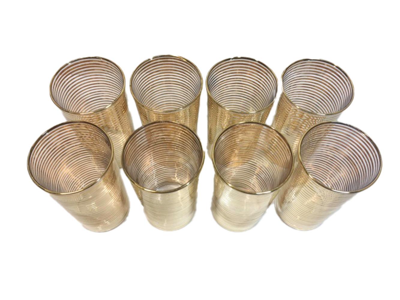 American Mid-Century Modern Highball Glasses with Gold Band Decoration