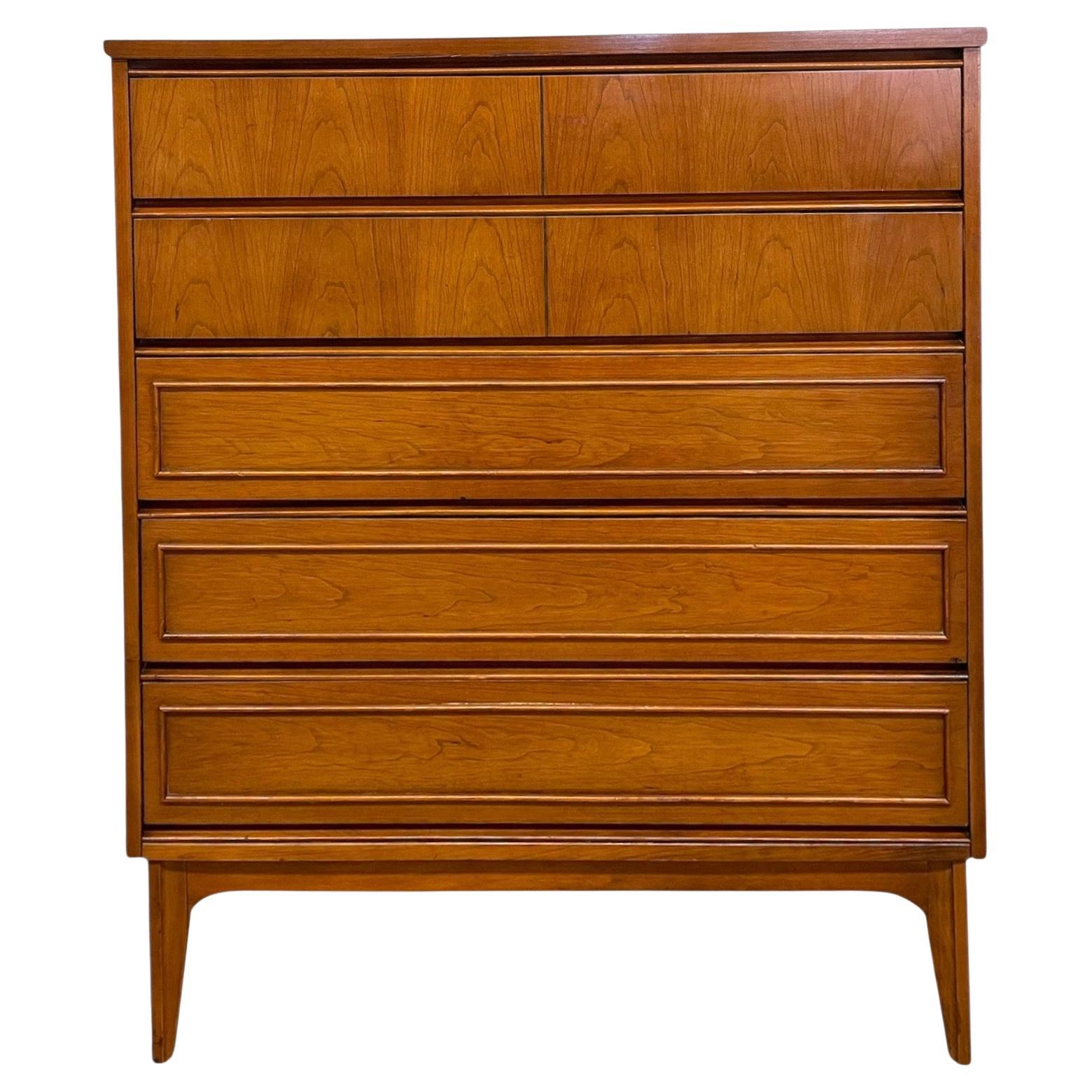 Mid-Century Modern Highboy Dresser, 5-Drawer Chest
