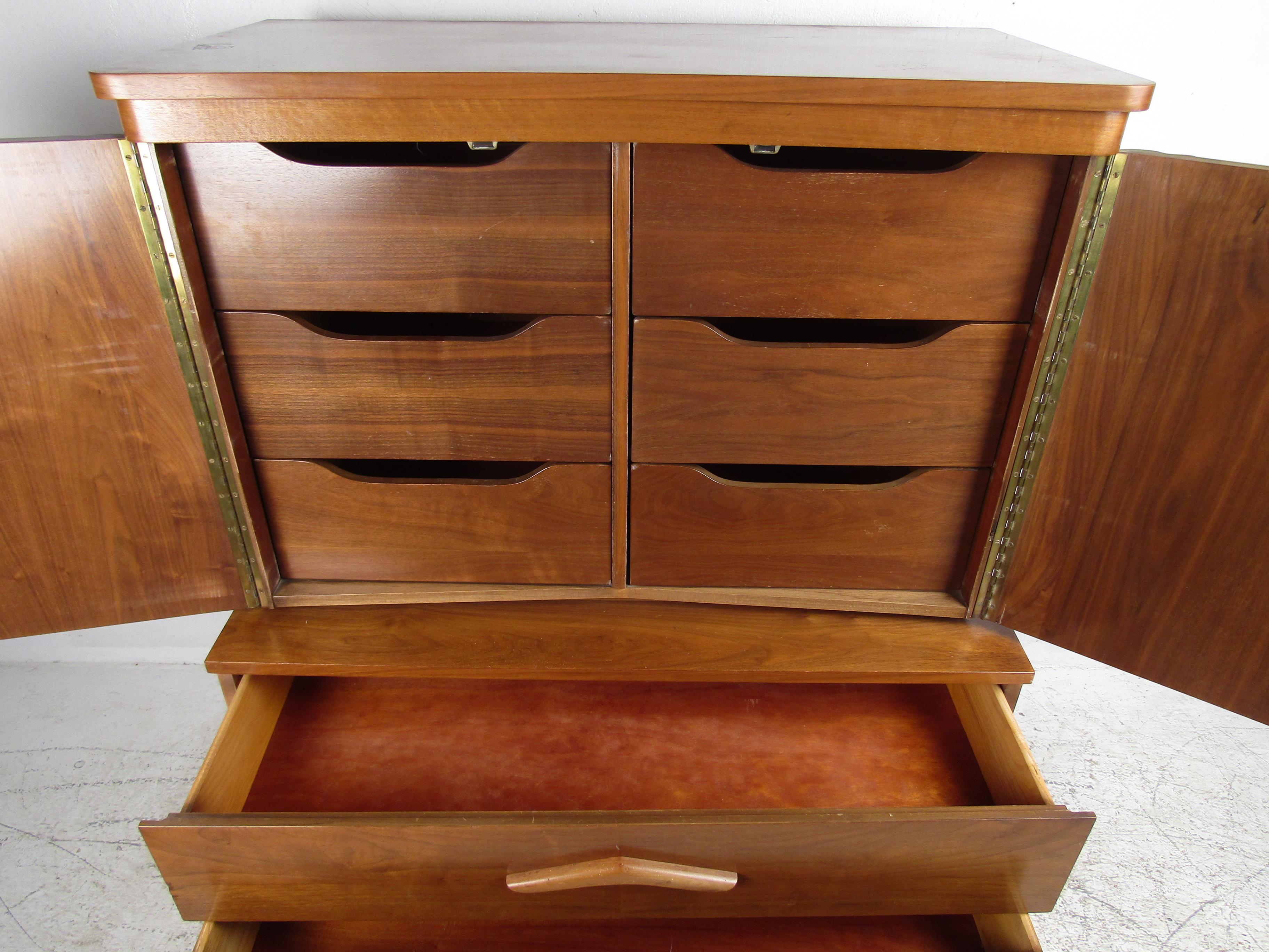 Walnut Mid-Century Modern Highboy Dresser 