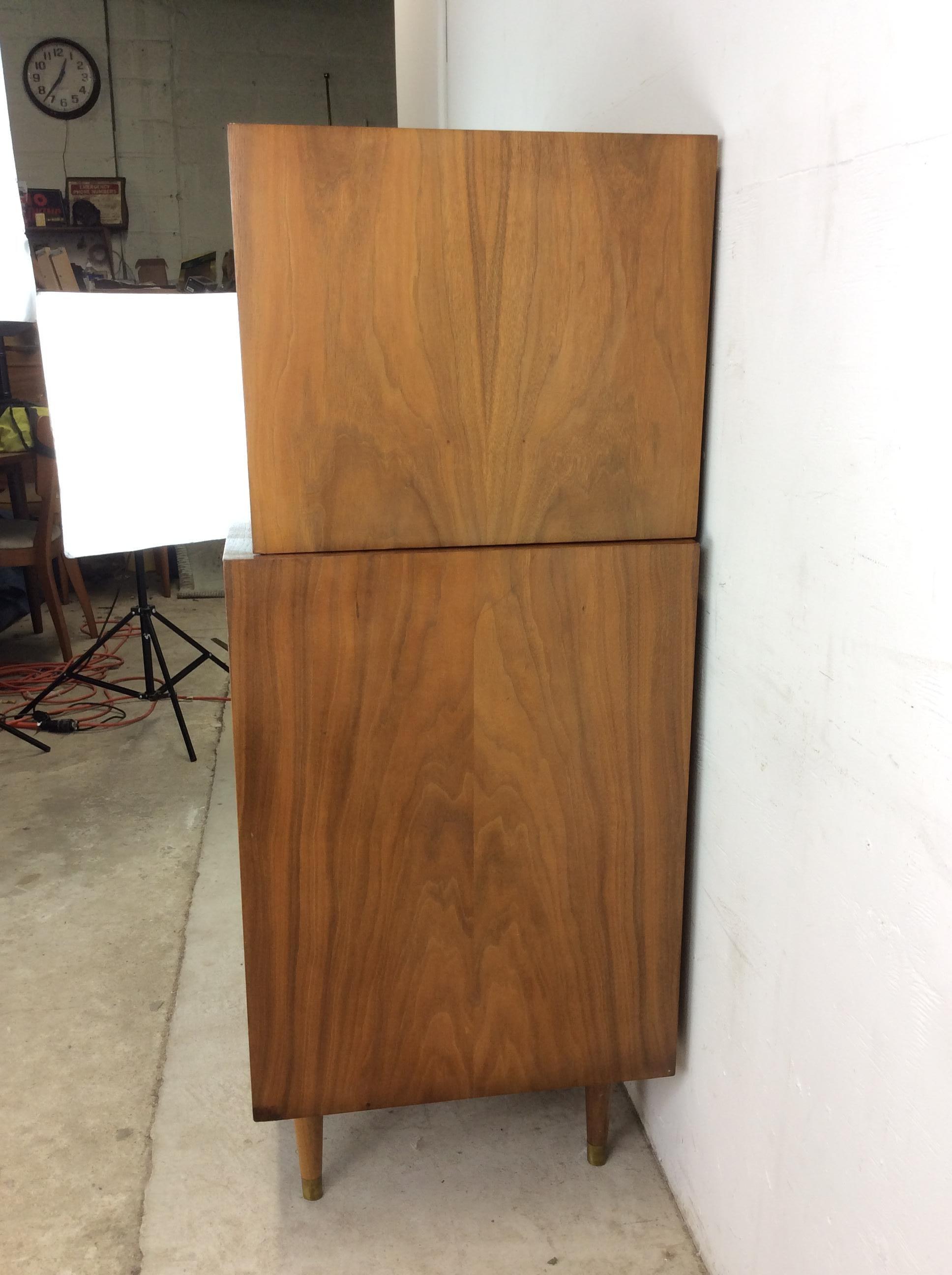 Mid Century Modern Highboy Dresser with 2pc Design & Tambour Door For Sale 4