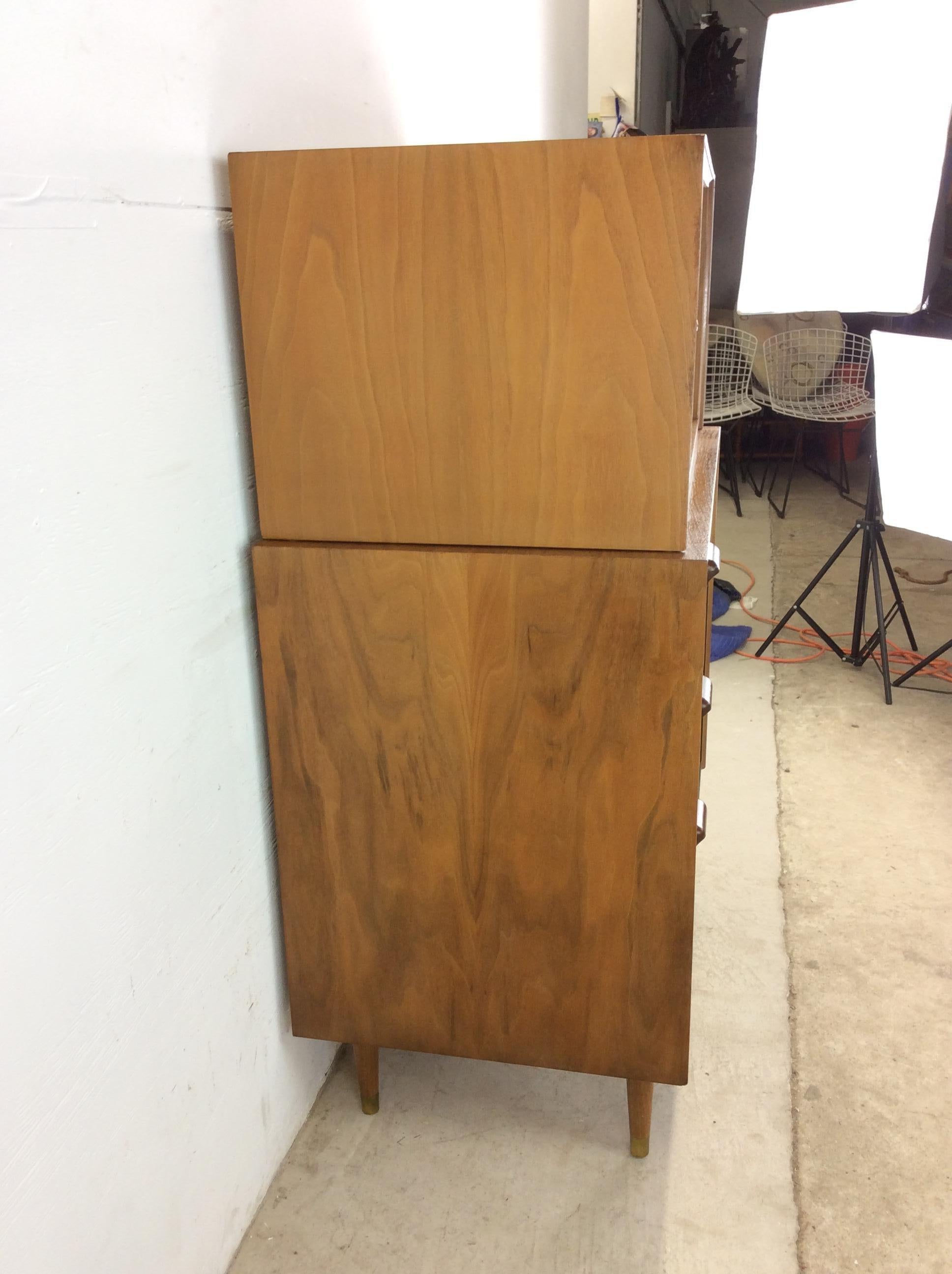 Mid Century Modern Highboy Dresser with 2pc Design & Tambour Door For Sale 8