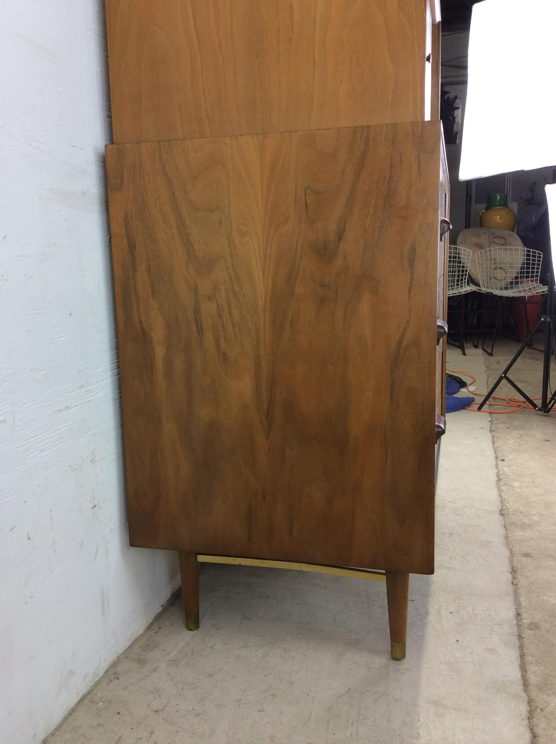 Mid Century Modern Highboy Dresser with 2pc Design & Tambour Door For Sale 9