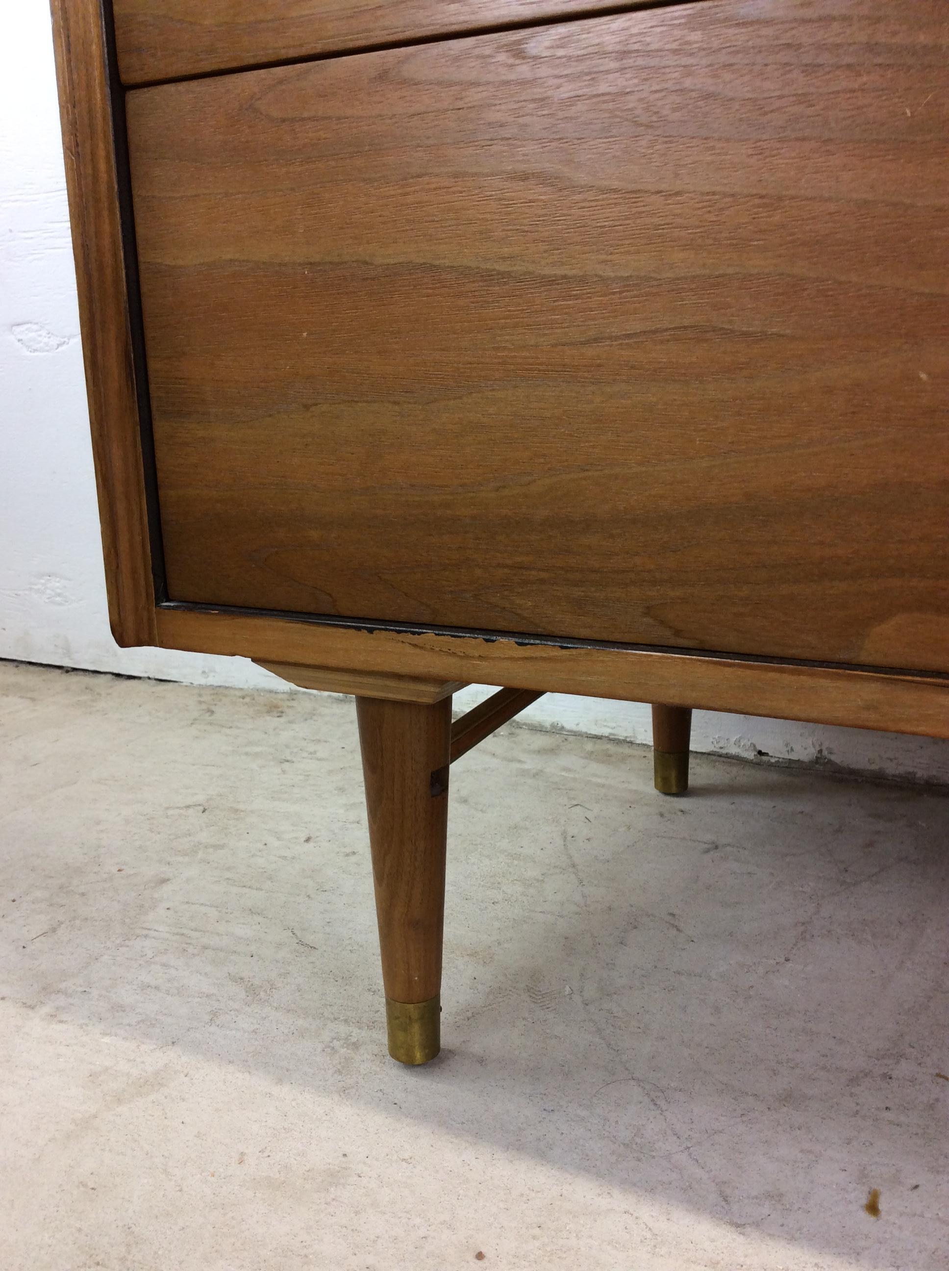 Walnut Mid Century Modern Highboy Dresser with 2pc Design & Tambour Door For Sale
