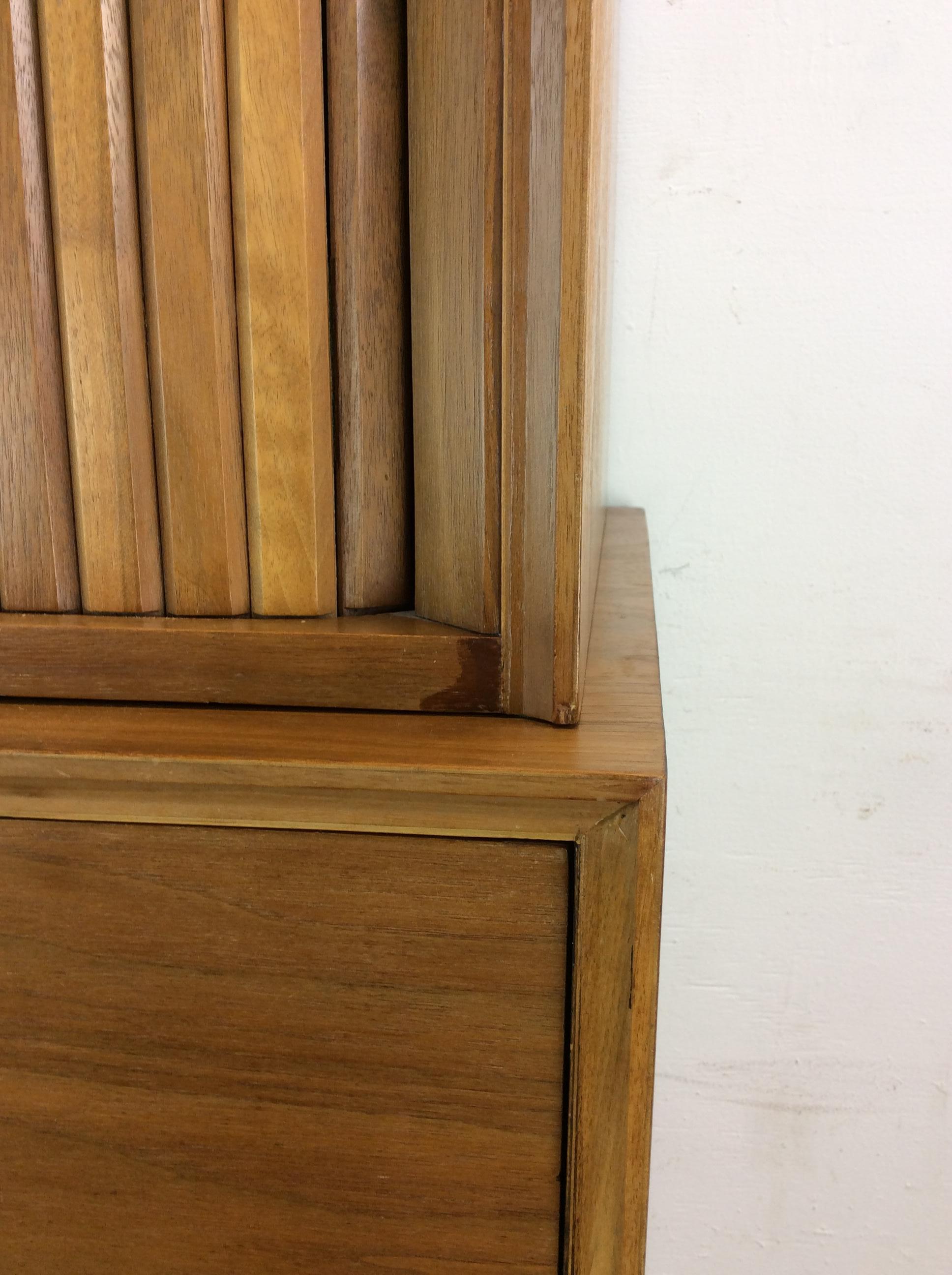 Mid Century Modern Highboy Dresser with 2pc Design & Tambour Door For Sale 2