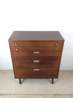 Mid Century Modern Highboy Dresser with 4 Drawers & Chrome Hardware
