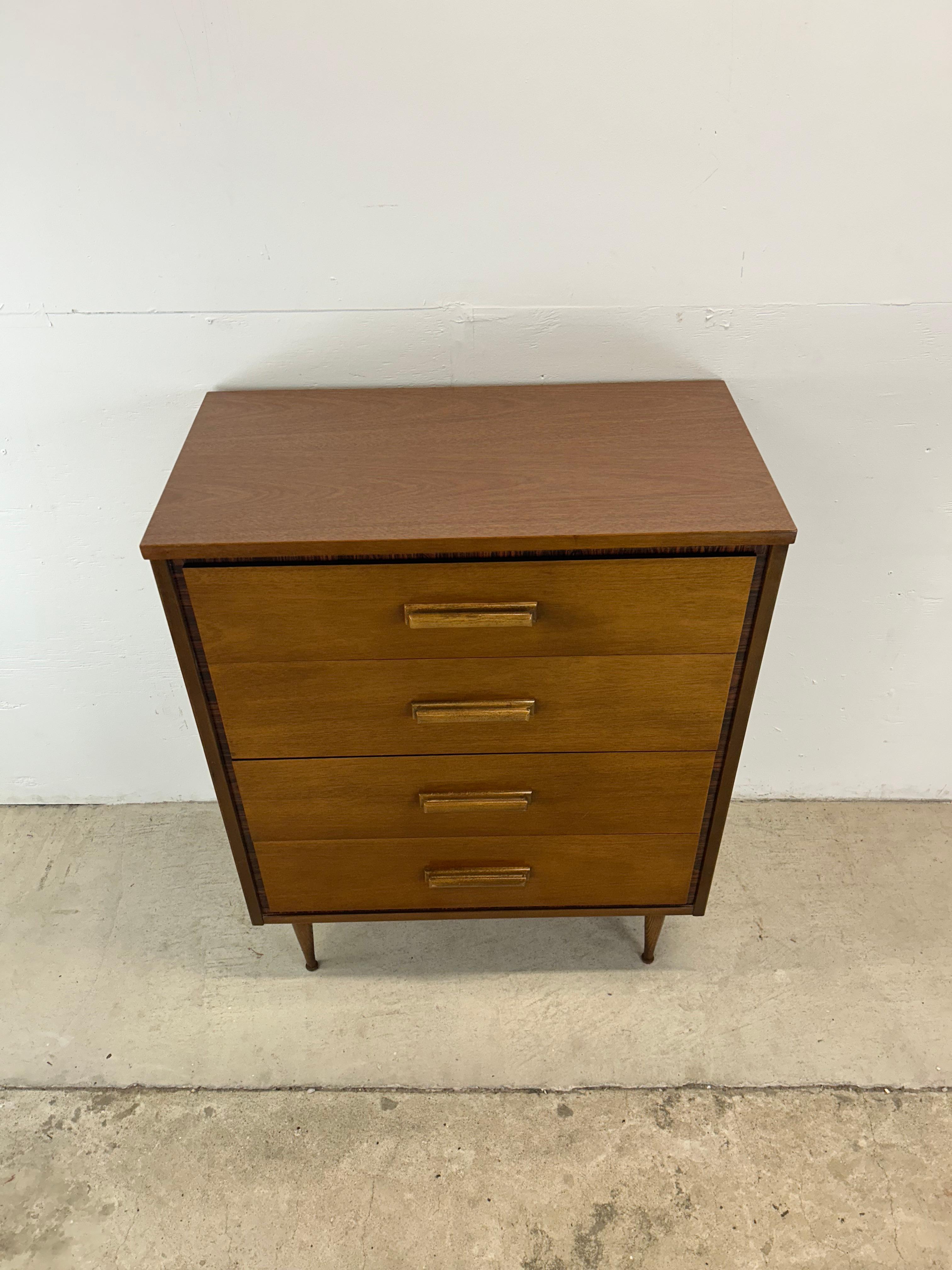 American Mid Century Modern Highboy Dresser with 4 Drawers