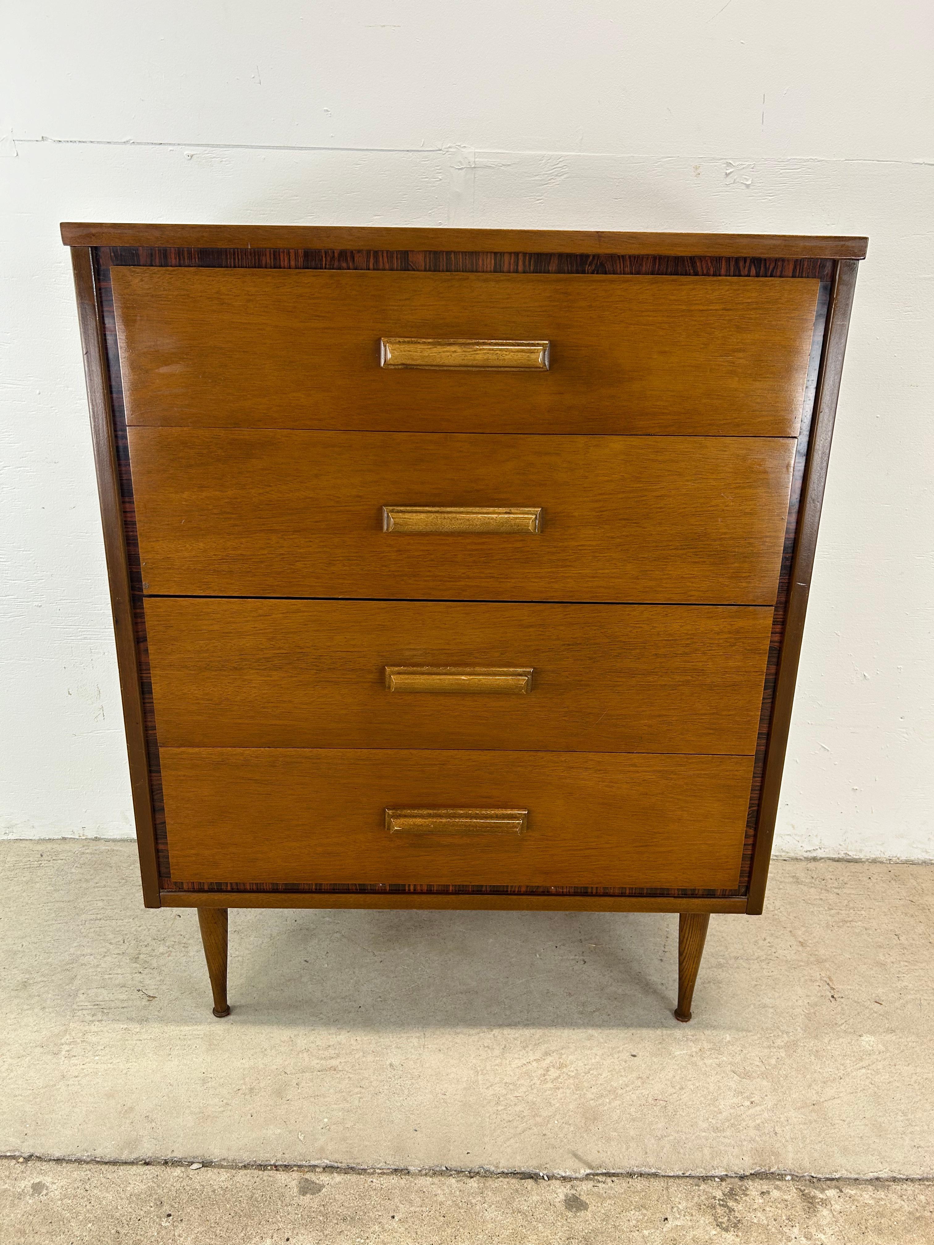 Veneer Mid Century Modern Highboy Dresser with 4 Drawers