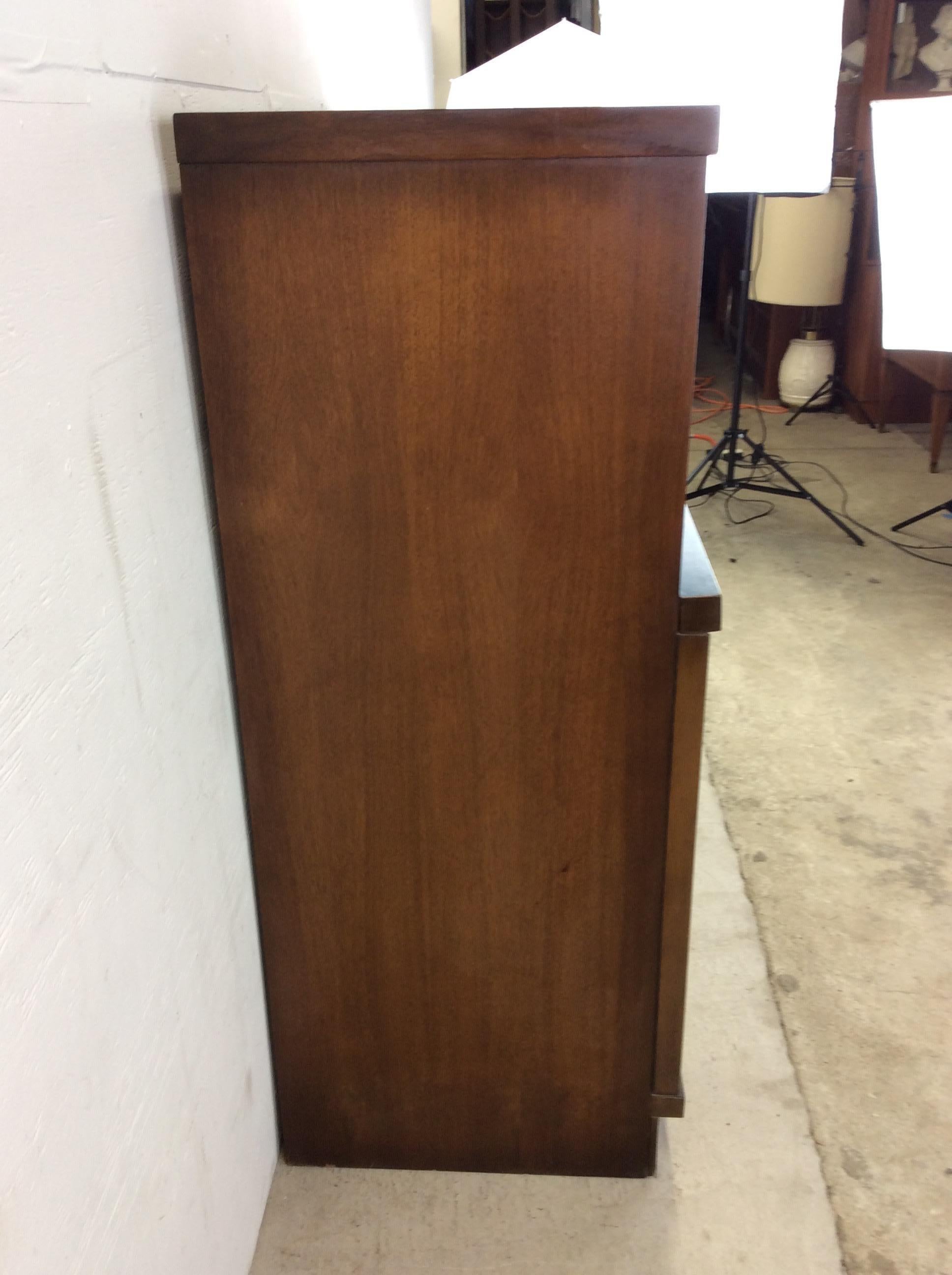 American Mid-Century Modern Highboy Dresser with Beveled Drawer Faces