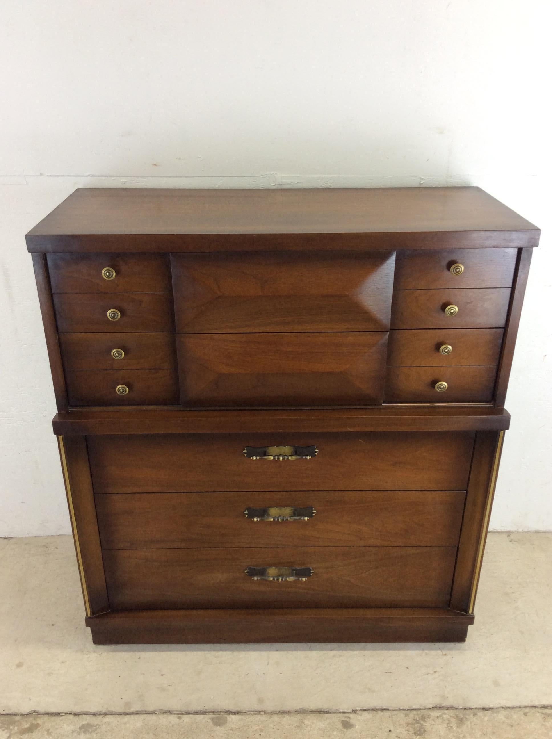 Mid-20th Century Mid-Century Modern Highboy Dresser with Beveled Drawer Faces