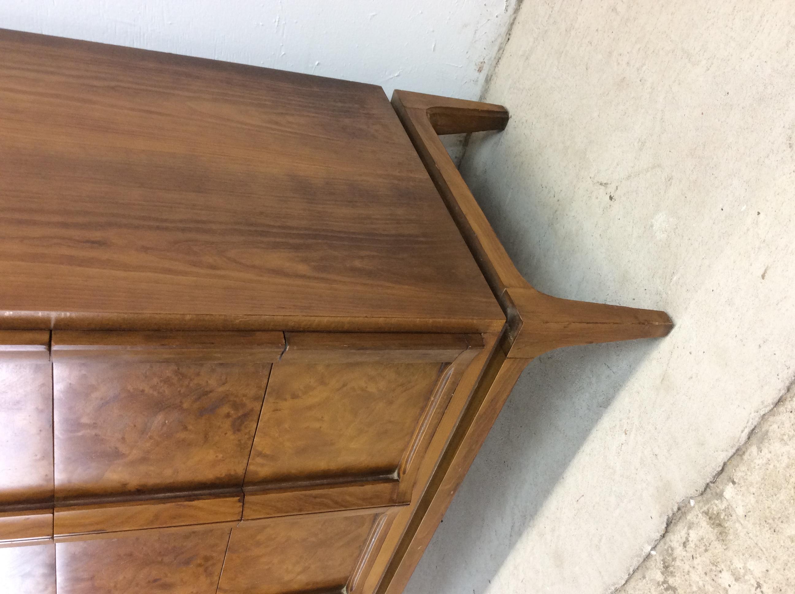 Mid Century Modern Highboy Dresser with Burlwood Finish by Thomasville 11