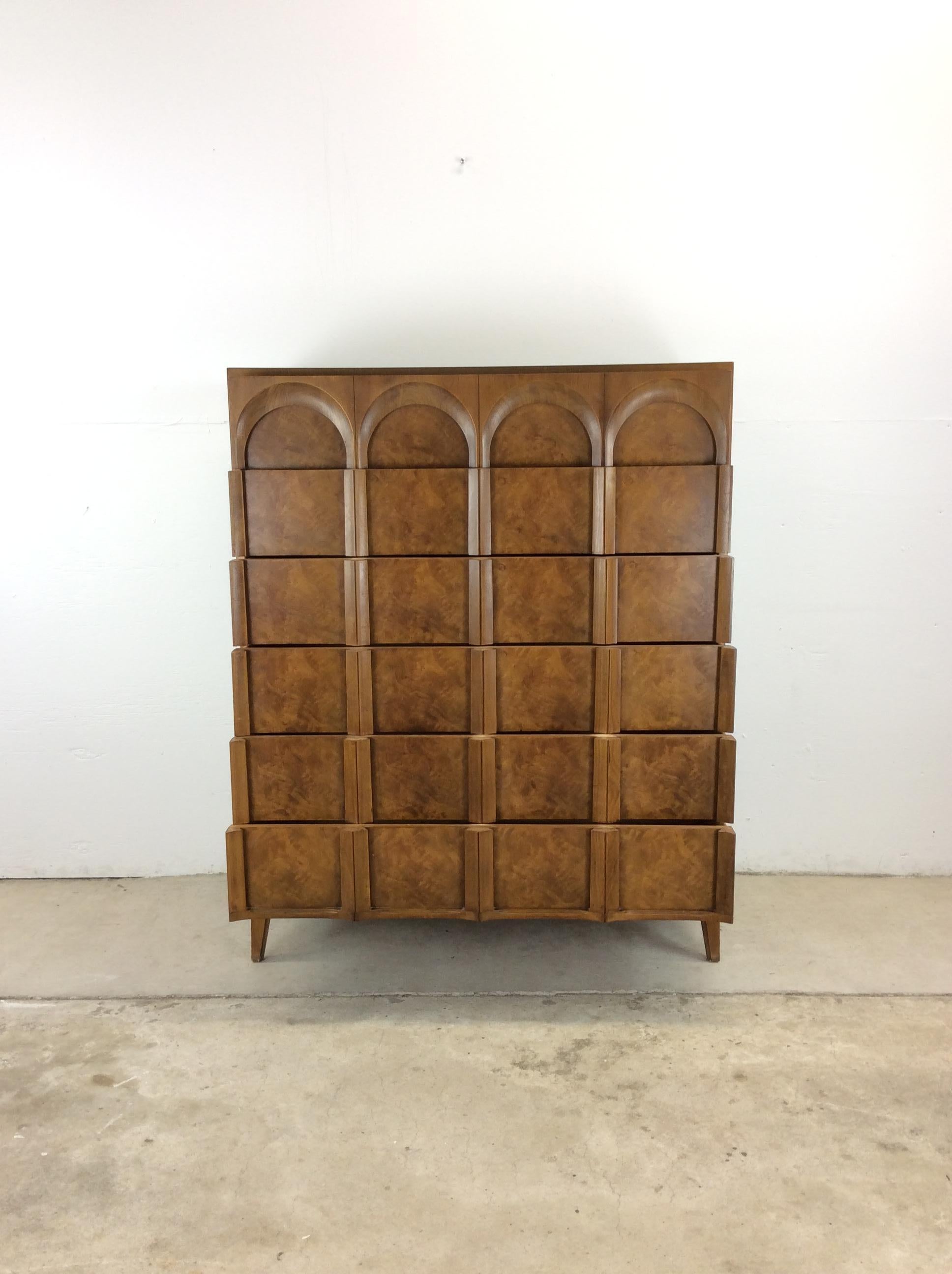 American Mid Century Modern Highboy Dresser with Burlwood Finish by Thomasville