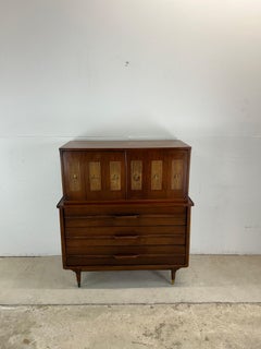 Mid Century Modern Highboy Dresser with Caned Front