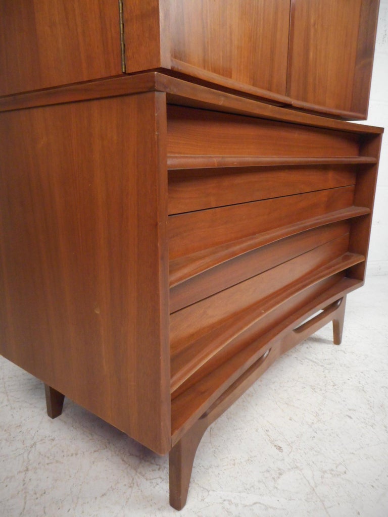 MidCentury Modern Highboy Dresser with Curved DrawerFronts For Sale