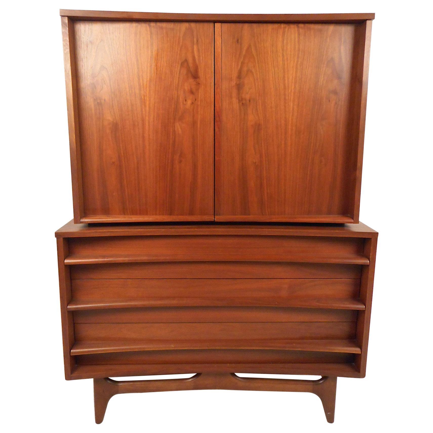 Mid-Century Modern Highboy Dresser with Curved Drawer-Fronts