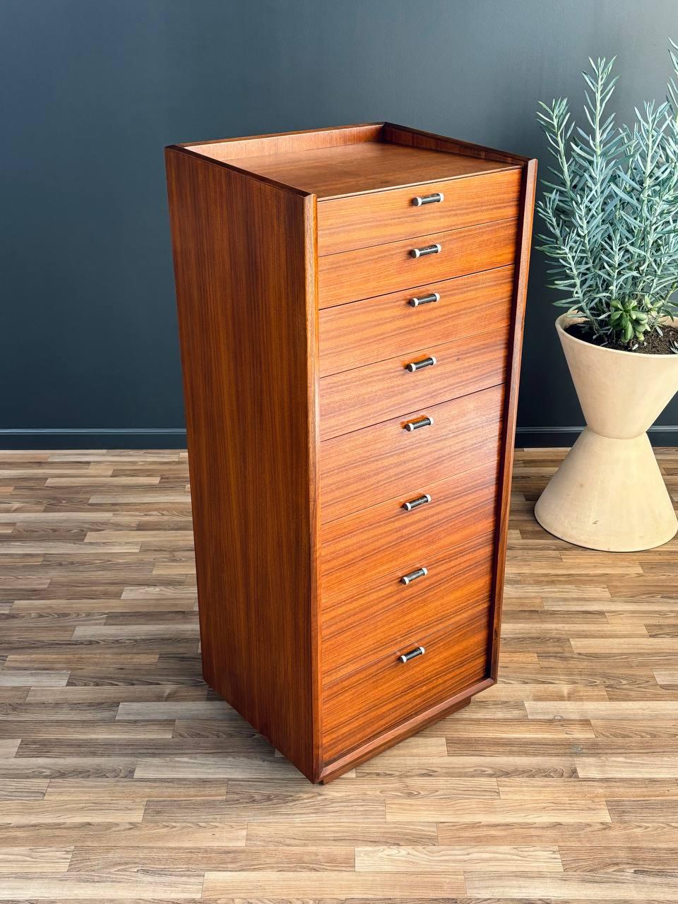 American Mid-Century Modern Highboy Dresser with Leather Pulls by Glenn of CA For Sale