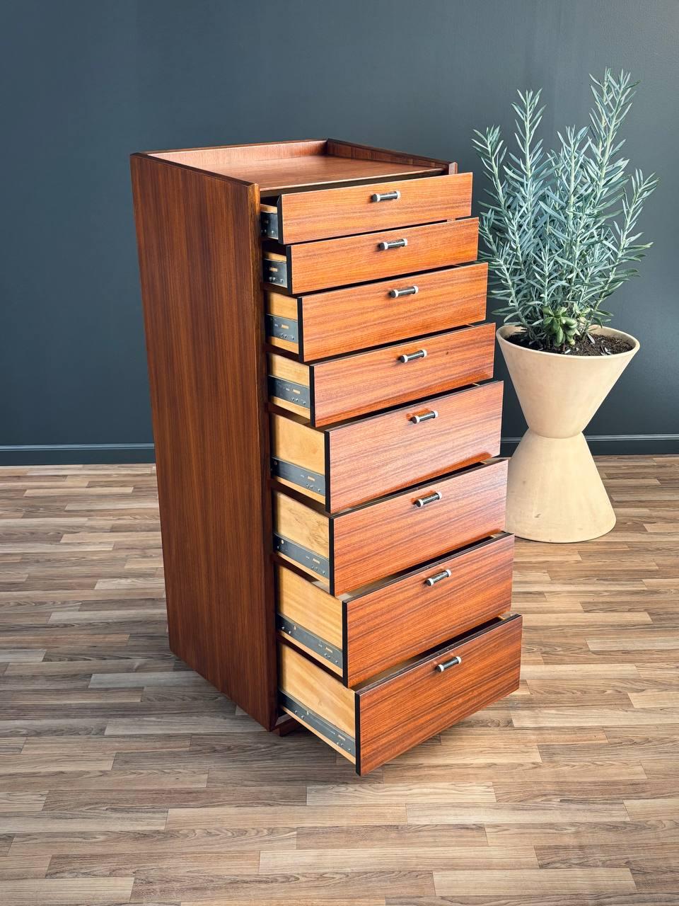 Mid-20th Century Mid-Century Modern Highboy Dresser with Leather Pulls by Glenn of CA For Sale
