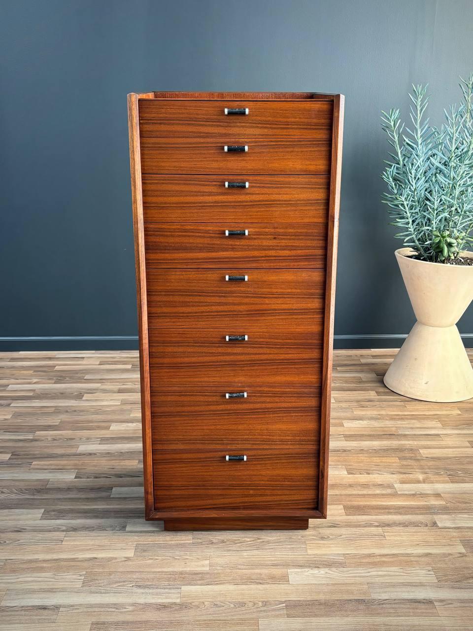 Metal Mid-Century Modern Highboy Dresser with Leather Pulls by Glenn of CA For Sale