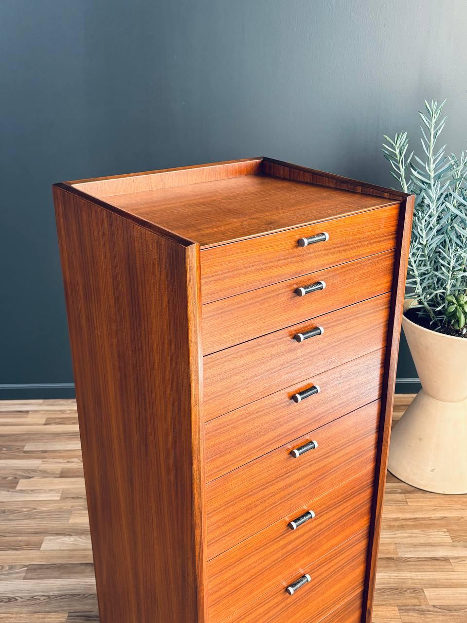 Mid-Century Modern Highboy Dresser with Leather Pulls by Glenn of CA For Sale 2