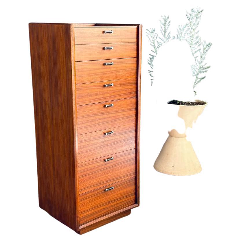 Mid-Century Modern Highboy Dresser with Leather Pulls by Glenn of CA For Sale