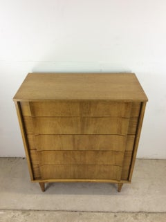 Mid Century Modern Highboy Dresser with Limed Oak Finish & Bentwood Drawer Pulls