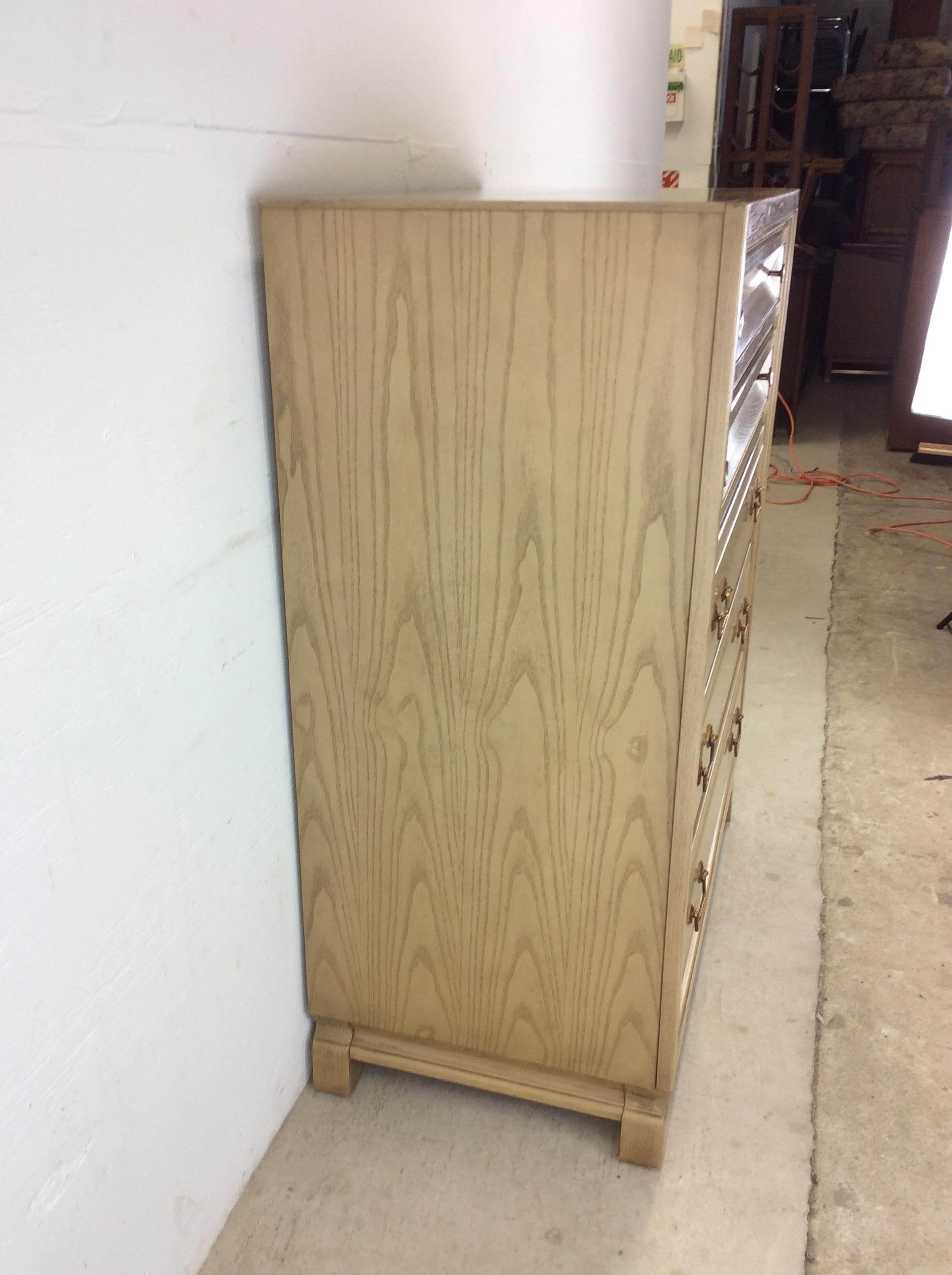 Mid Century Modern Highboy Dresser with Limed Oak Finish For Sale 7